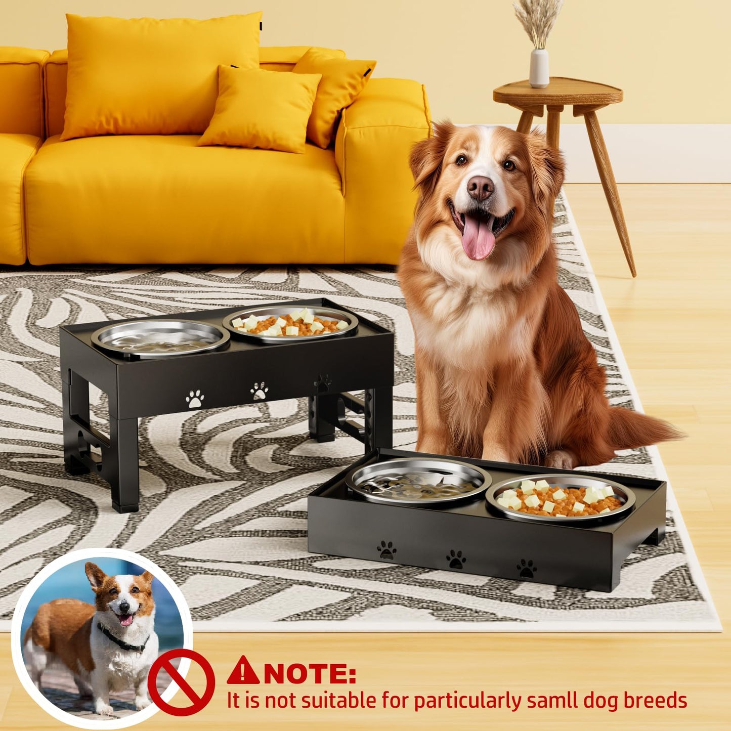 LAKIPETN Cuencos elevados para perros, 5 cuencos elevados de altura ajustable con 2 cuencos de acero inoxidable para comida para perros, antideslizante, sin derrames, se ajusta a 3.1 pulgadas, 9 pulgadas, 10 pulgadas, 11 pulgadas, 12 pulgadas para perros