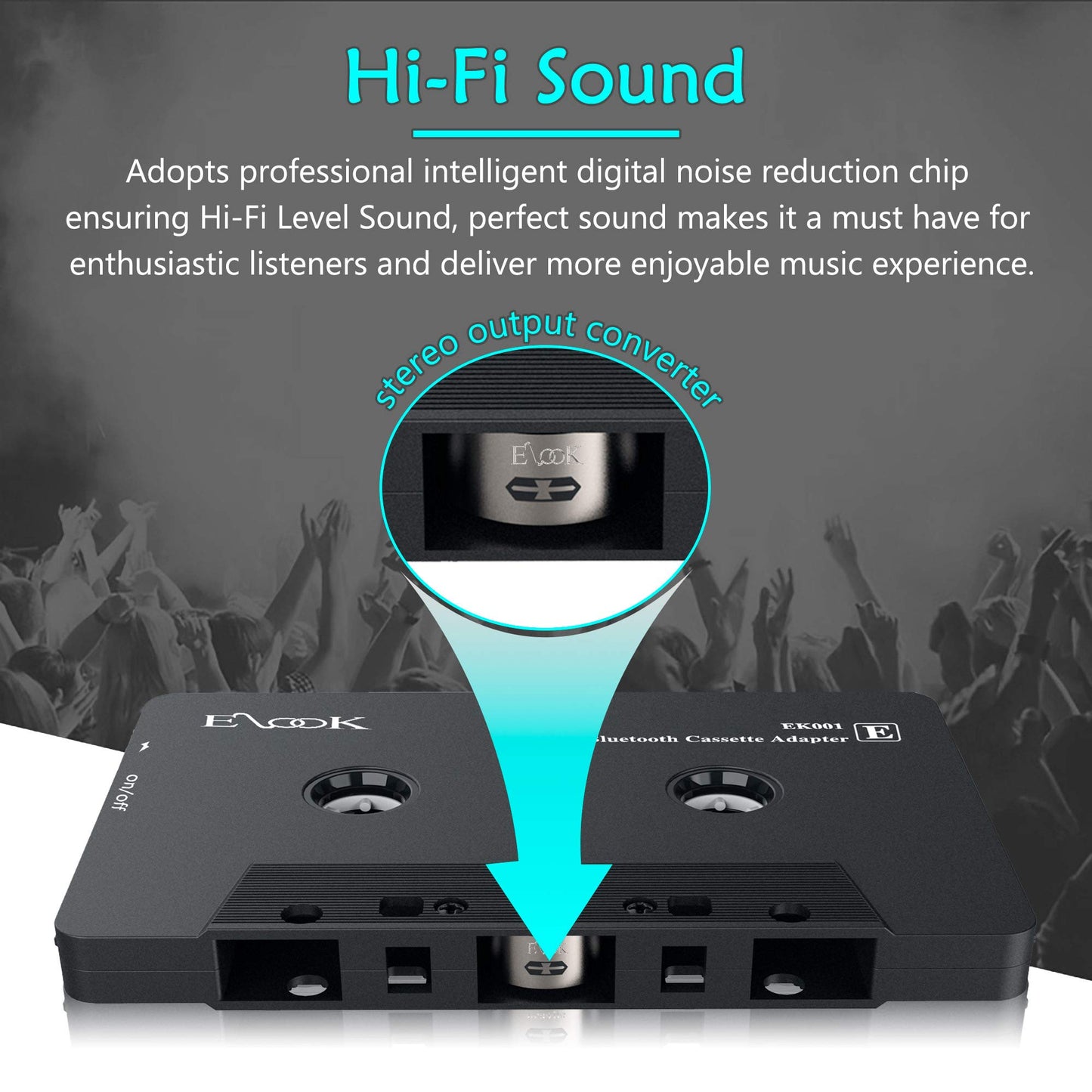 Elook Receptor de Audio para Coche, Receptor de Casete Bluetooth, Adaptador Auxiliar con Bluetooth 5.0