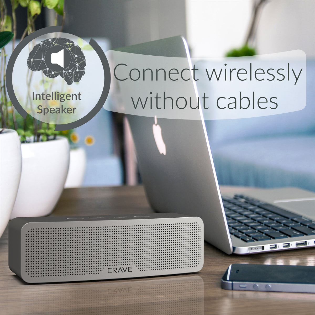Altavoz Bluetooth Inalámbrico Crave Curve Negro con Sonido Inteligente y Graves Mejorados