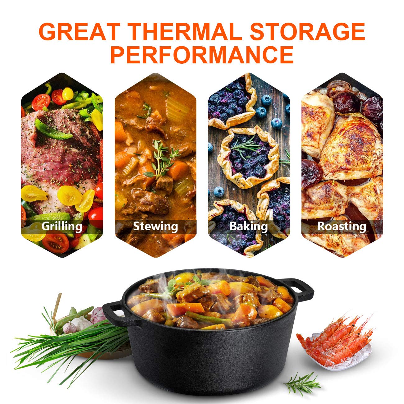 Overmont - Horno holandés presazonado 2 en 1 con tapa de sartén para inducción, eléctrica, parrilla, estufa, barbacoa, camping (5 cuartos de galón)