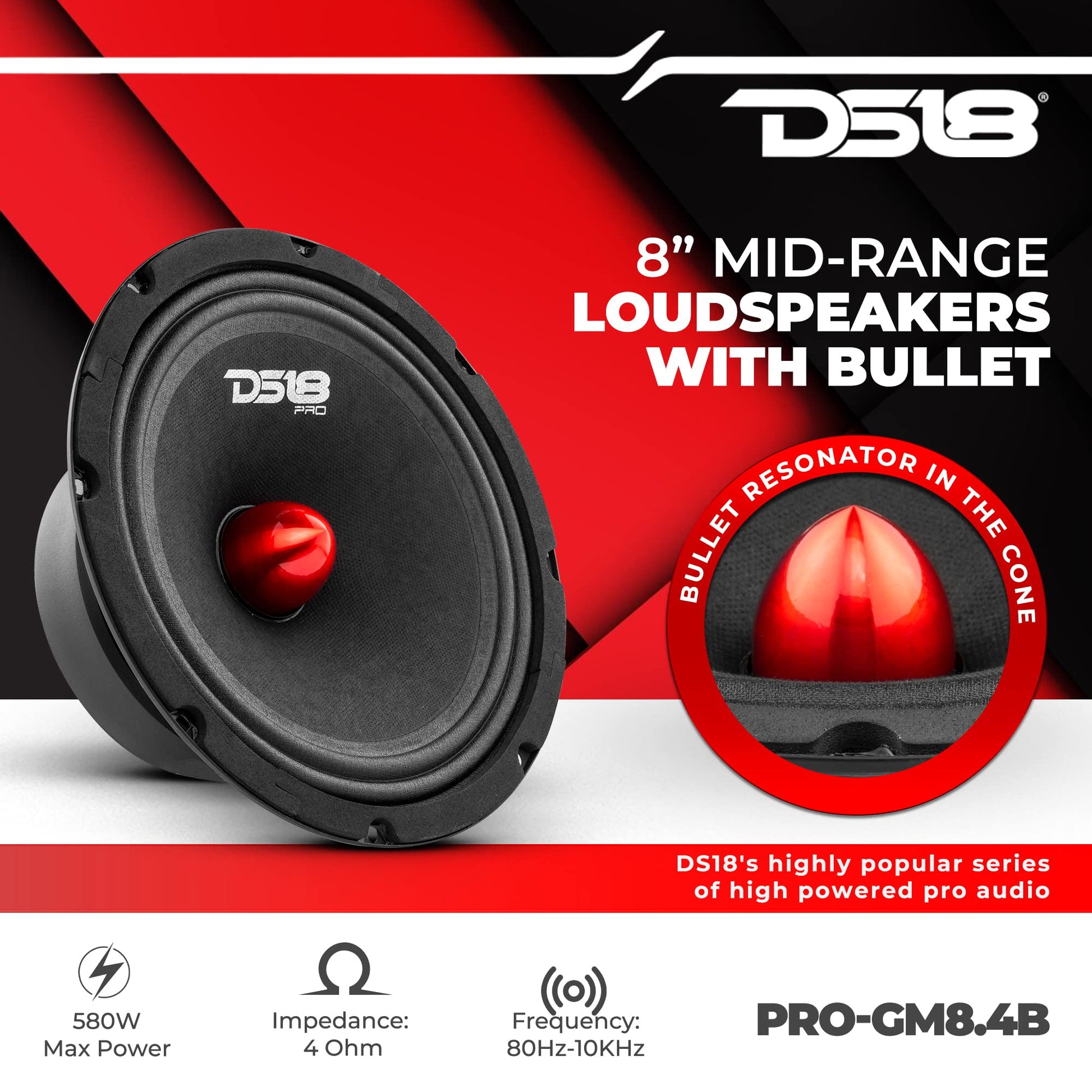 Altavoz DS18 Rojo 8 Pulgadas Rango Medio para Coche
