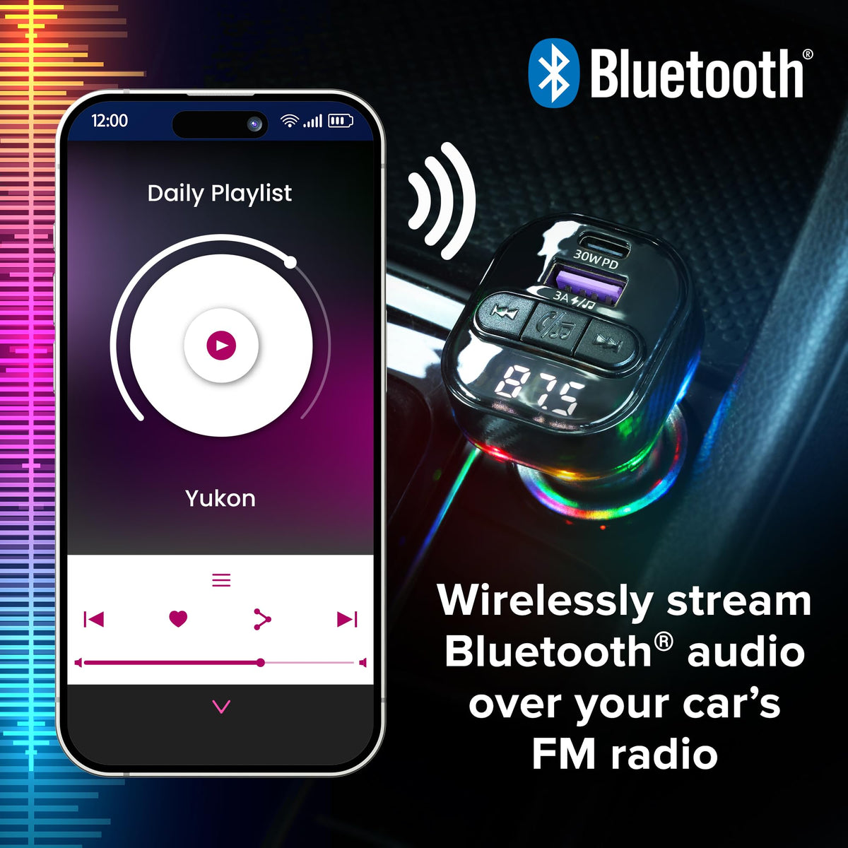 Transmisor FM Bluetooth Armor All Negro con Cargador Rápido USB para Llamadas Manos Libres