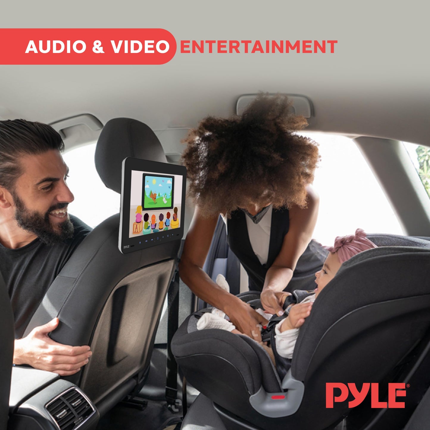 Monitor de Reposacabezas Universal Pyle Negro de 9.4 Pulgadas con Reproductor CD DVD para Auto