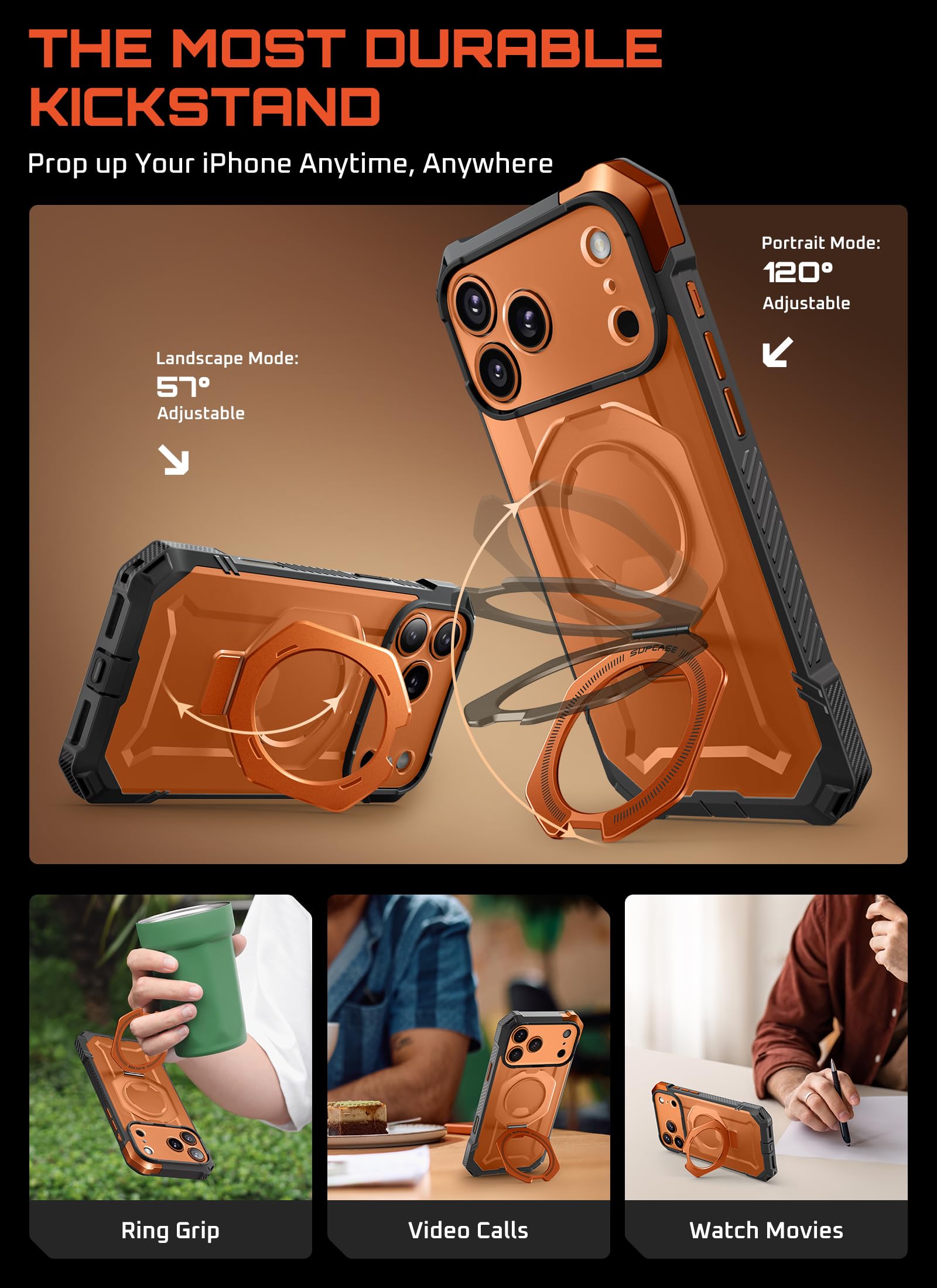 SUPCASE Funda Magnética para iPhone 17 Pro 6.3 Inch 2025 Case Compatible con Magsafe [UBGrip] Resistente Carcasa Protectora con Soporte para iPhone 17 Pro - Naranja
