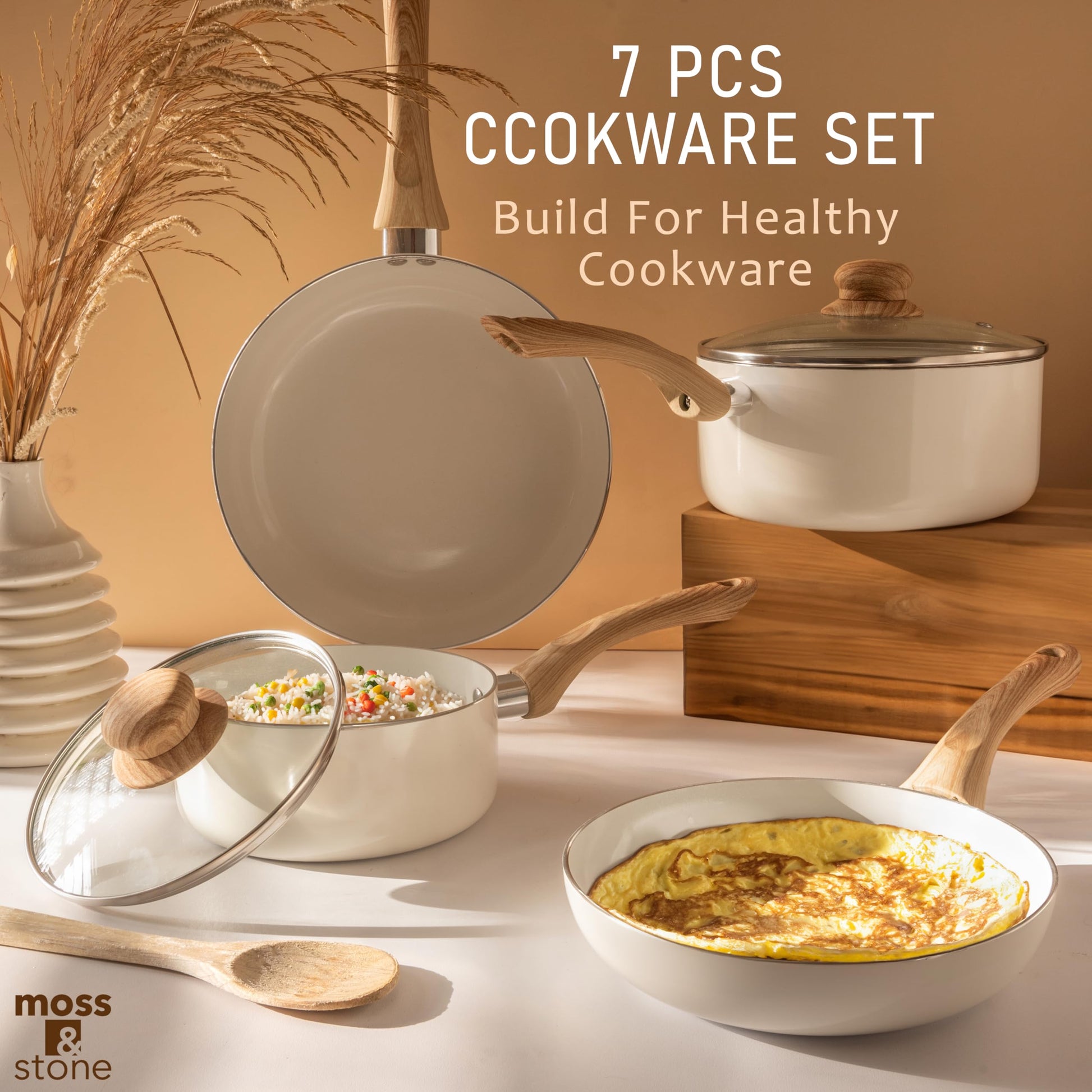 Juego de Utensilios de Cocina Moss & Stone con Tapa de Vidrio y Asas Frescas