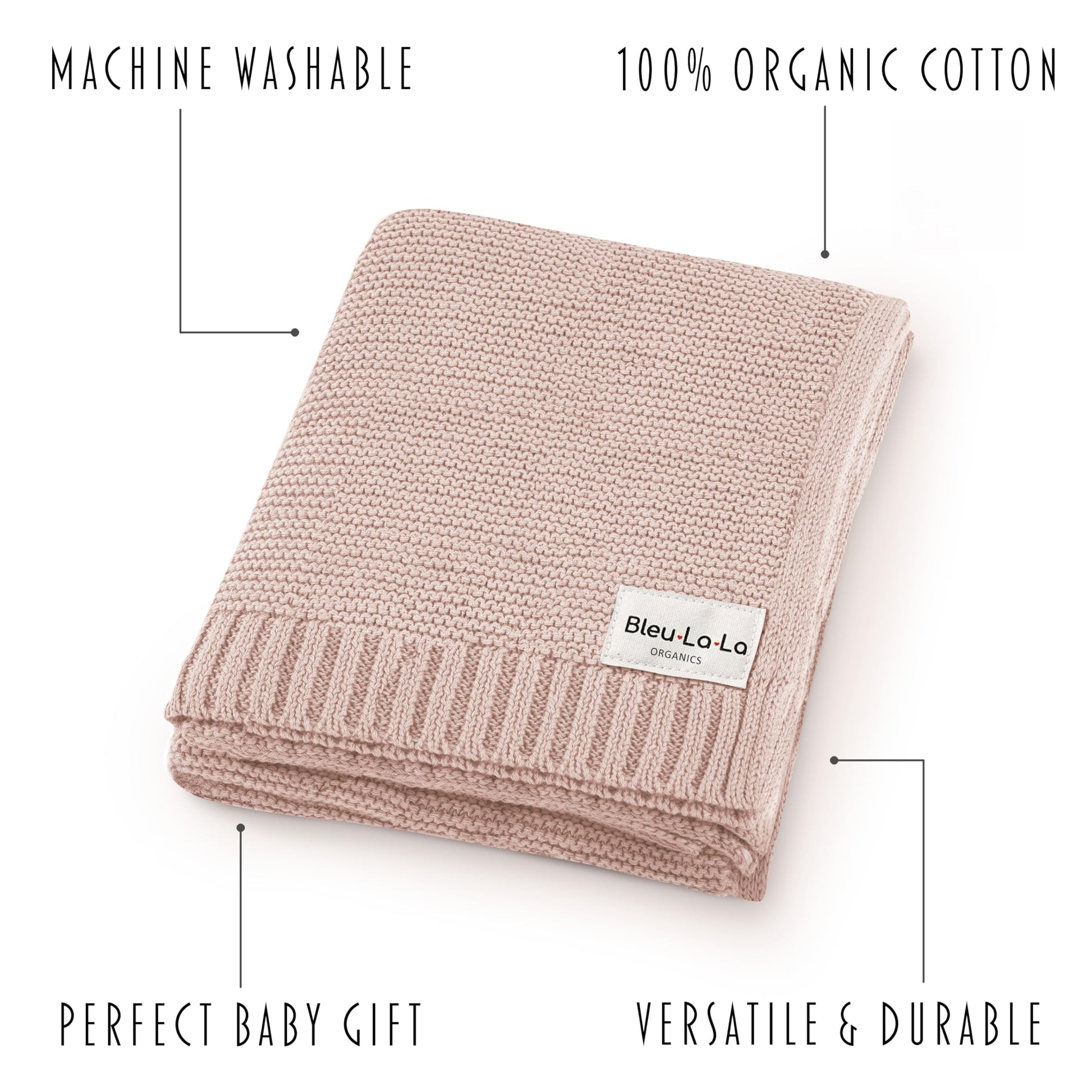 Manta de Algodón Orgánico de Punto para Bebés Niño 100% Algodón Orgánico de Lujo Suave Cálida y Acogedora Manta de Abrazo para Cochecito y Cuna para Recién Nacidos, Bebés e Infantes (Rosa Ruborizado)