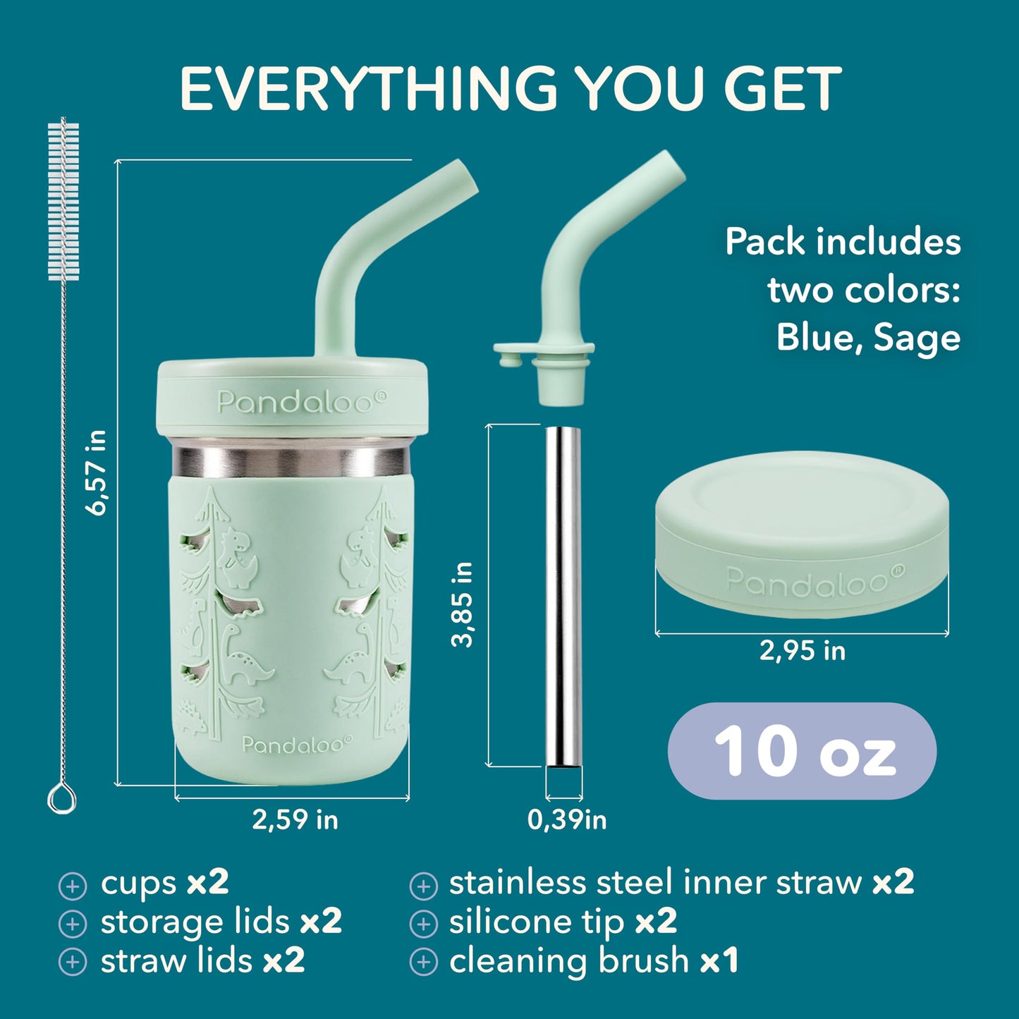 Pandaloo® Tazas de batido para niños - Vaso para niños pequeños de acero inoxidable con pajita, taza con popote para batidos - Sin BPA, tazas para refrigerio para niños pequeños, 10 oz