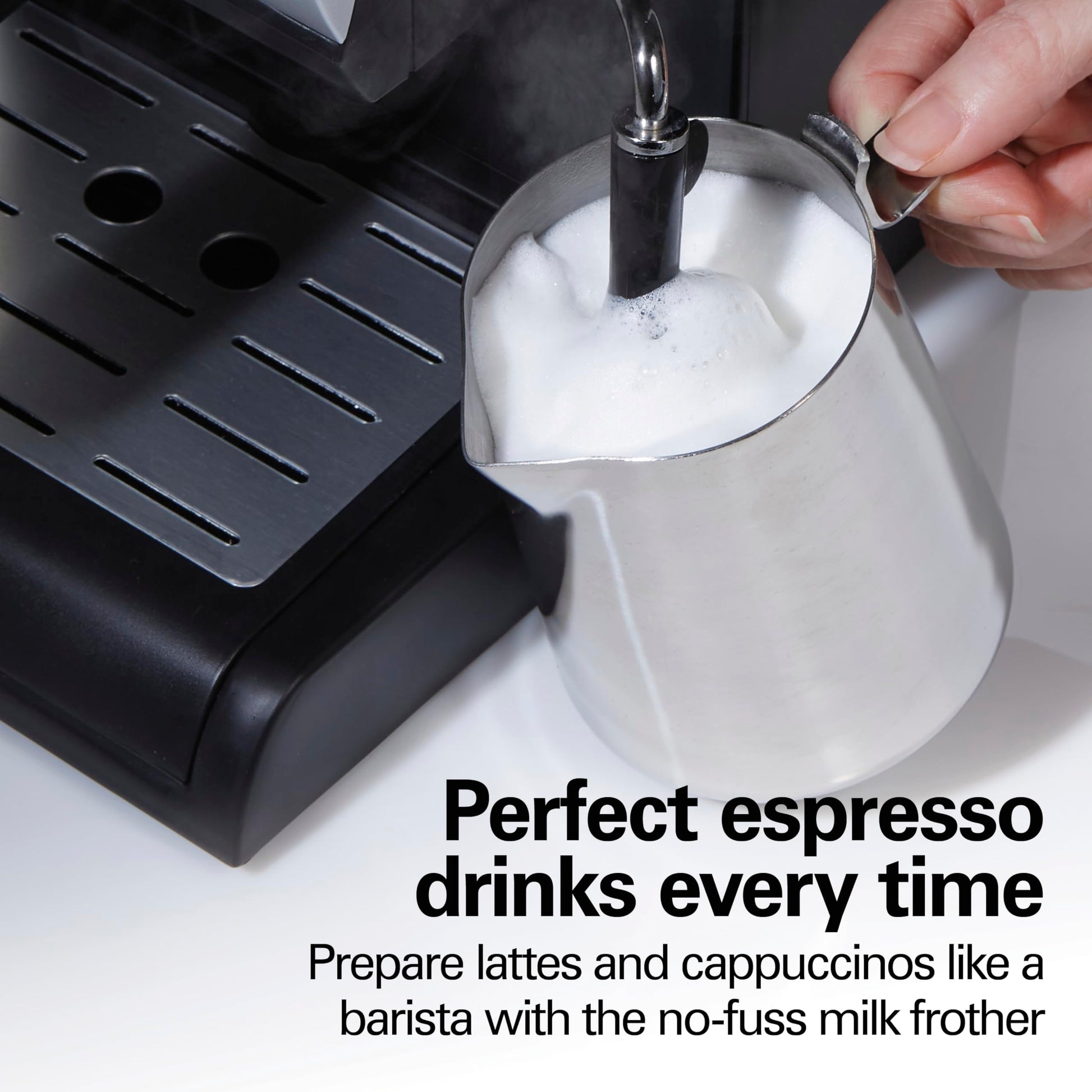 Hamilton Beach 40715 Cafetera Espresso, 2 Tazas, Cappuccino, Mocha y Latte, 15 Bares, Negro y Plata