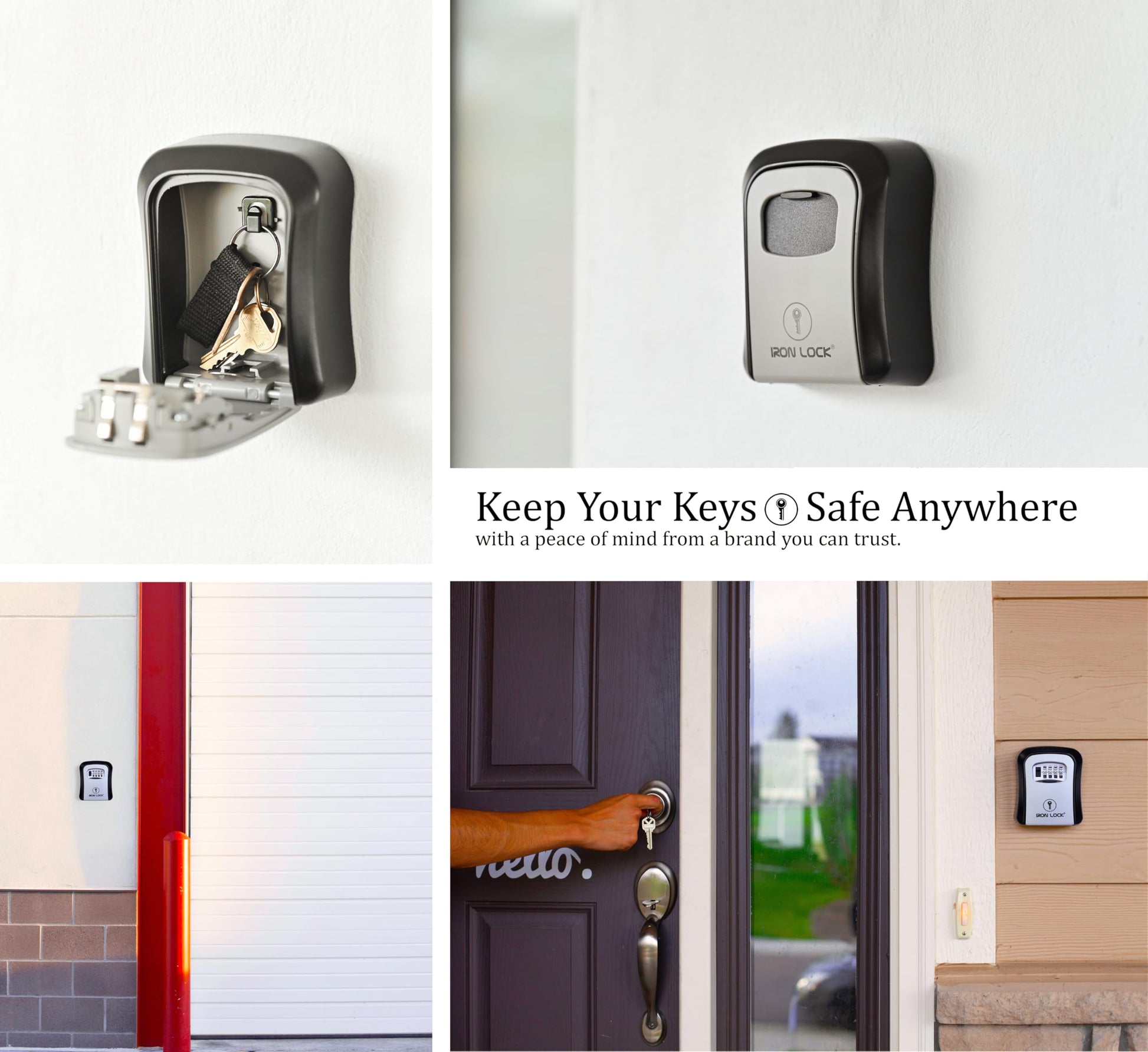 Iron Lock® - Caja de bloqueo de llaves para llaves de 4 dígitos combinación con código reajustable con interruptor A B para interiores y exteriores, impermeable, para llaves de casa de repuesto, 5
