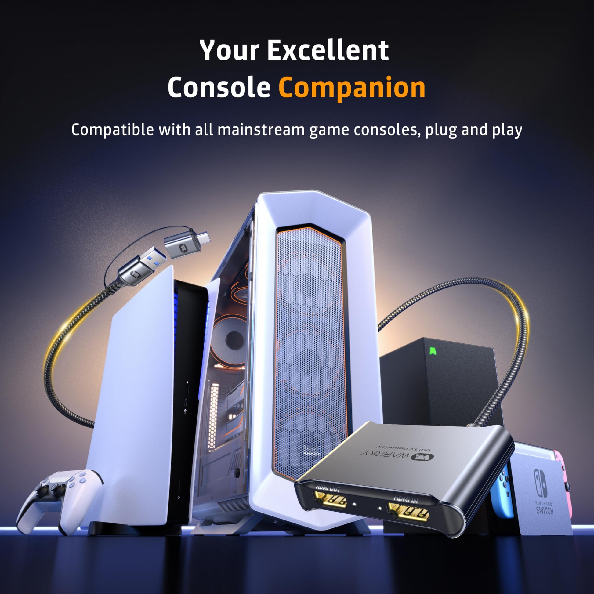 Warrantky - Tarjeta de captura HDMI 4K [con cable USB 3.0 fijo, bucle 4K, sin latencia] 1080P 60FPS Cam Link Video/Dispositivo de captura de audio para transmisión, grabación de juegos, compatible con