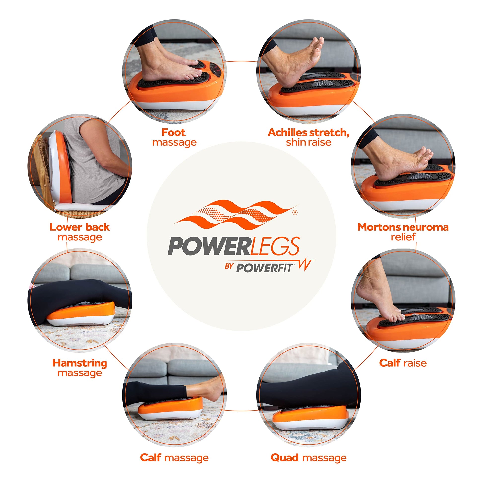 Masajeador Eléctrico de Pies Powerfit Power Legs con Control Remoto y Velocidad Ajustable para Aliviar Neuropatía y Fascitis Plantar
