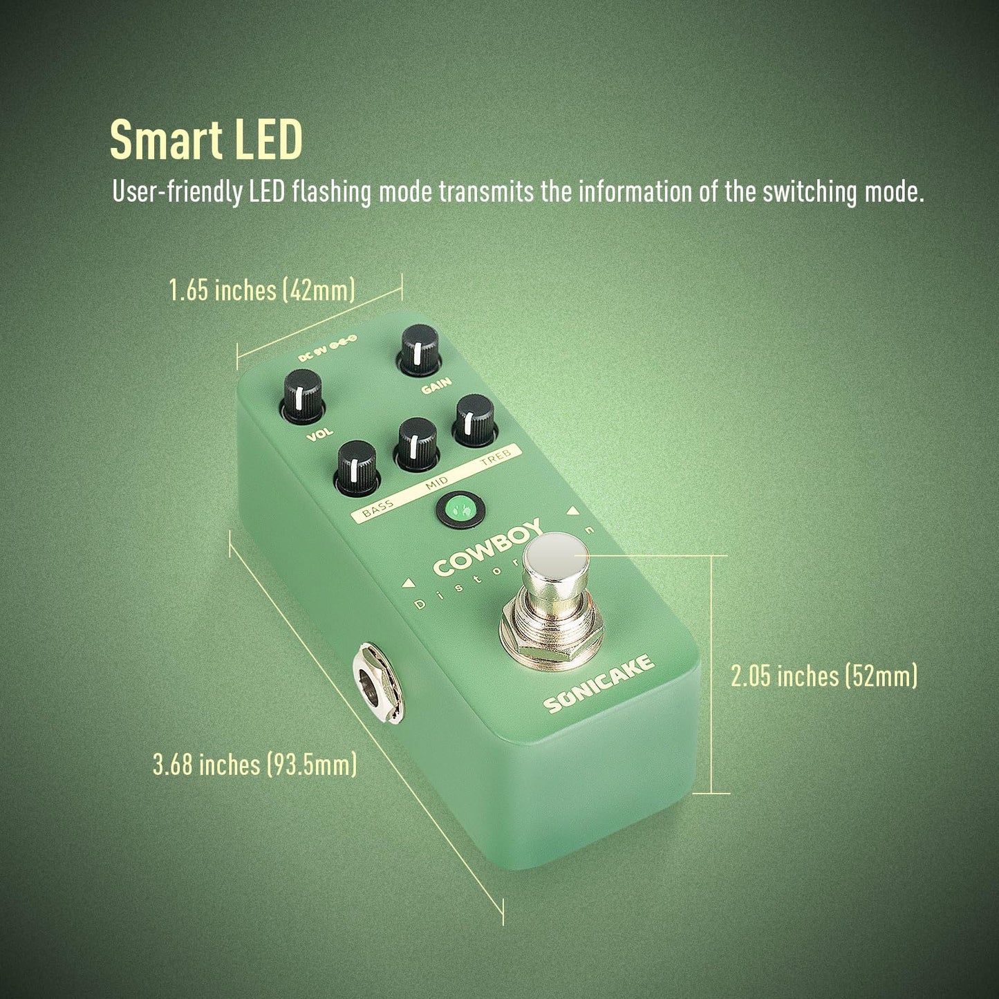 Pedal de Guitarra Distorsión SONICAKE Distorsión de Vaquero Mini de Alta Ganancia