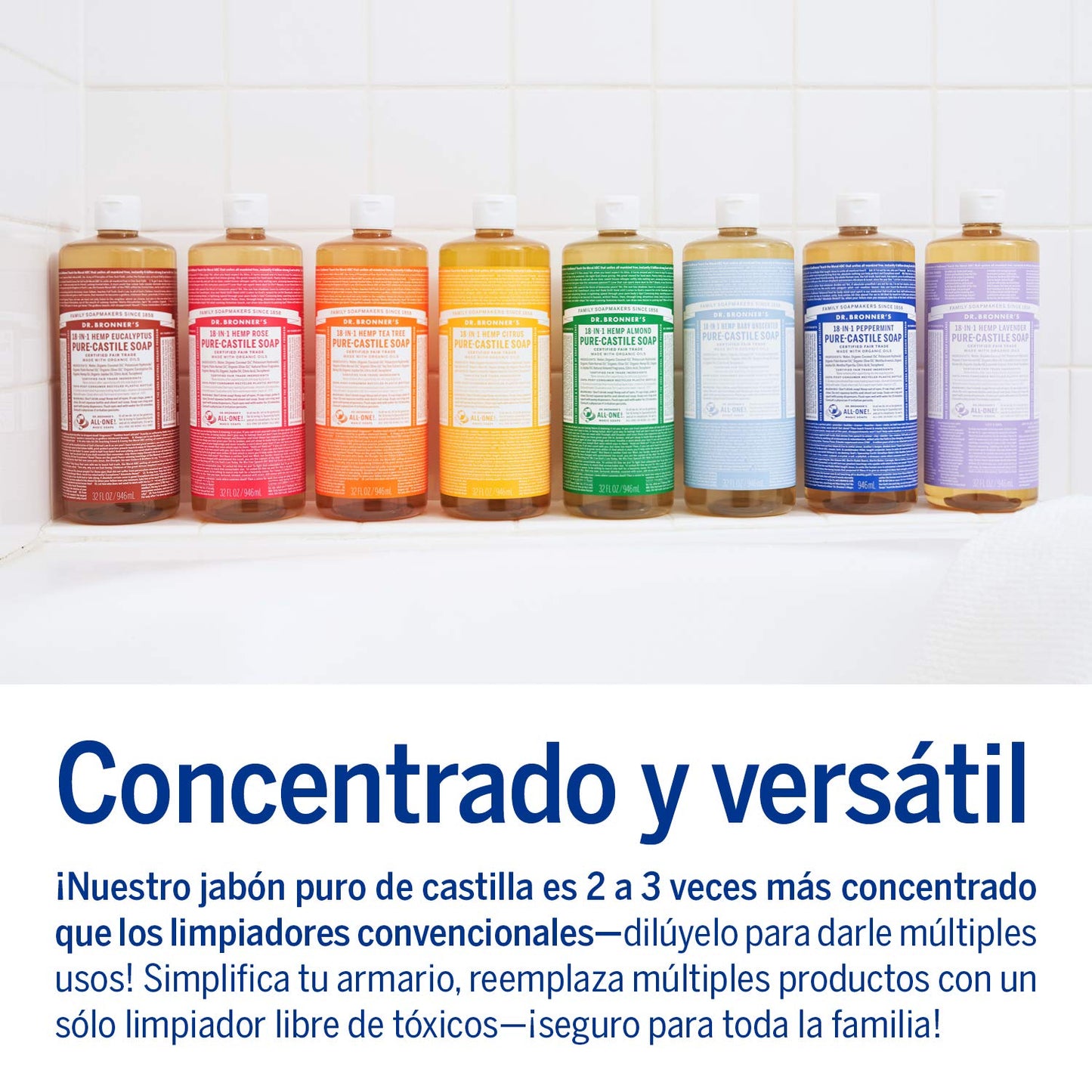 Dr. Bronner's | Jabón de castilla orgánico, fórmula concentrada, ideal para bebés, piel atópica, con psoriasis o dermatitis, biodegradable - Sin Aroma 3.8 L