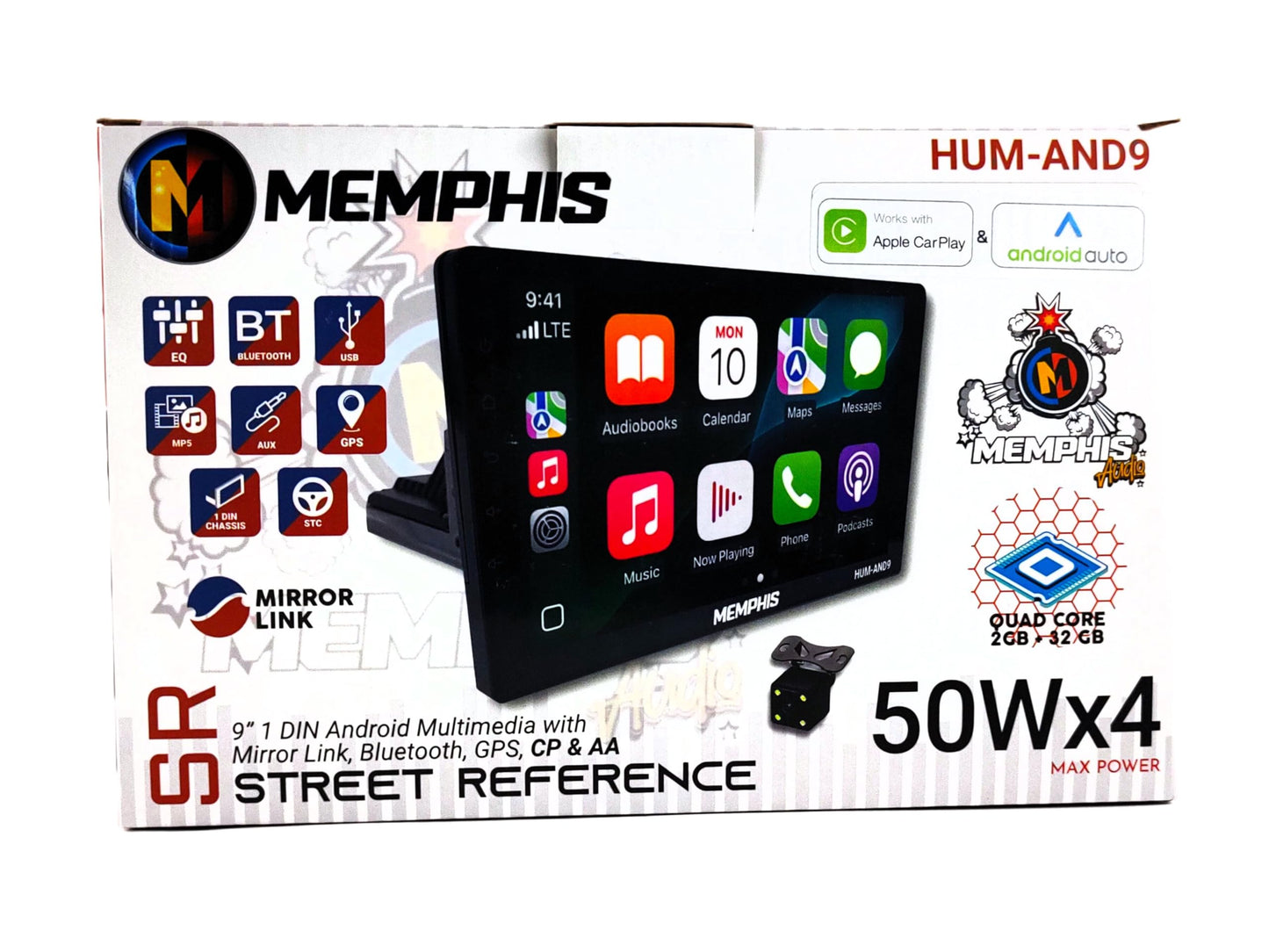 Memphis Estéreo para Auto Hum-AND9 de 9 Pulgadas, Android 11 con CarPlay y Android Auto Inalámbrico, Compatible con Cámara de Reversa, Control de Volante, Reproductor MP5 con Bluetooth, FM y GPS