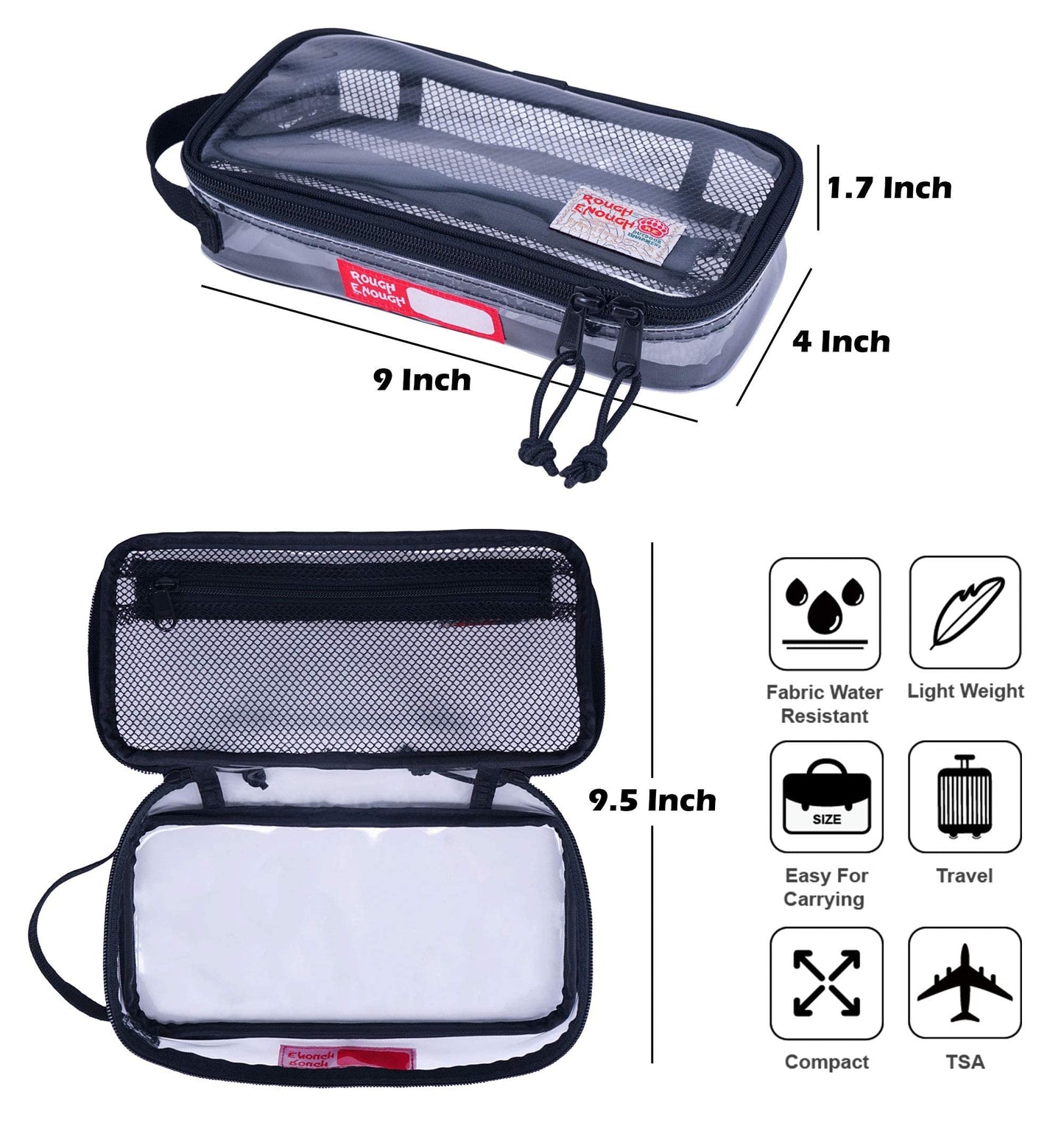 Rough Enough TSA ECO Clear Transparent Multi-Purpose Toiletry Tool Classify Bag (Black)