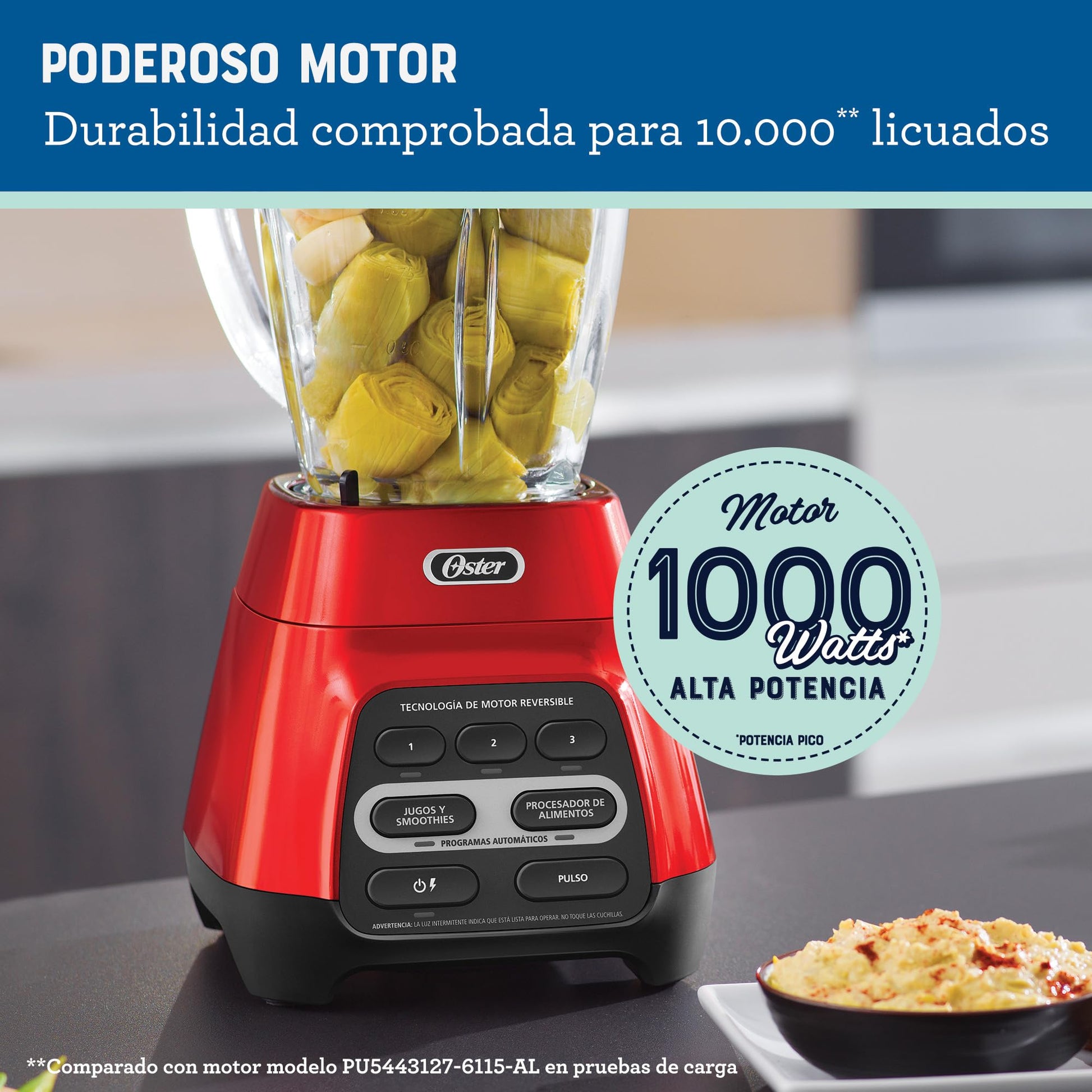 Licuadora Oster Rojo con Programas Automáticos y Tecnología Reversible