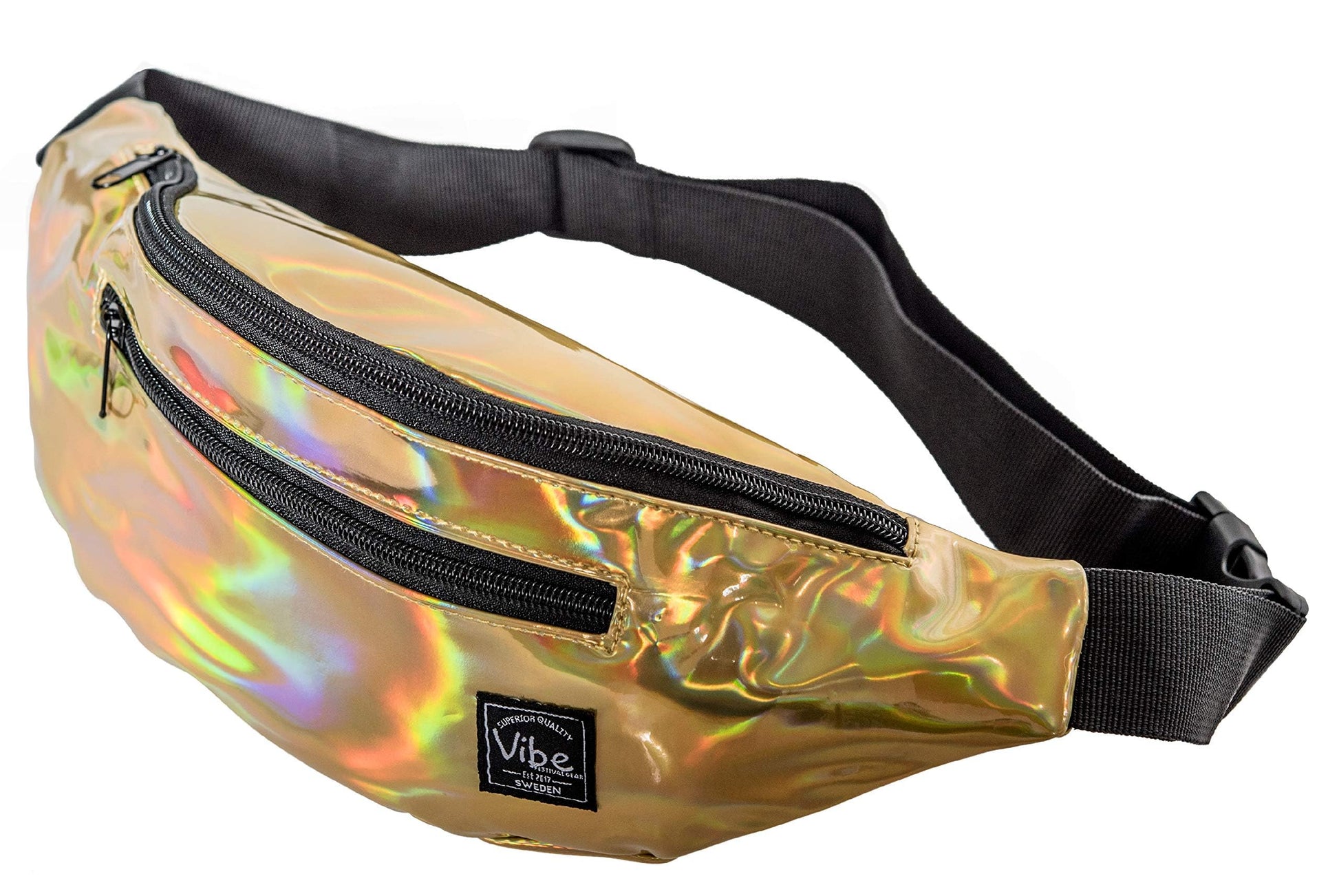 Riñonera Vibe Festival Gear Oro Holográfica para Hombres y Mujeres