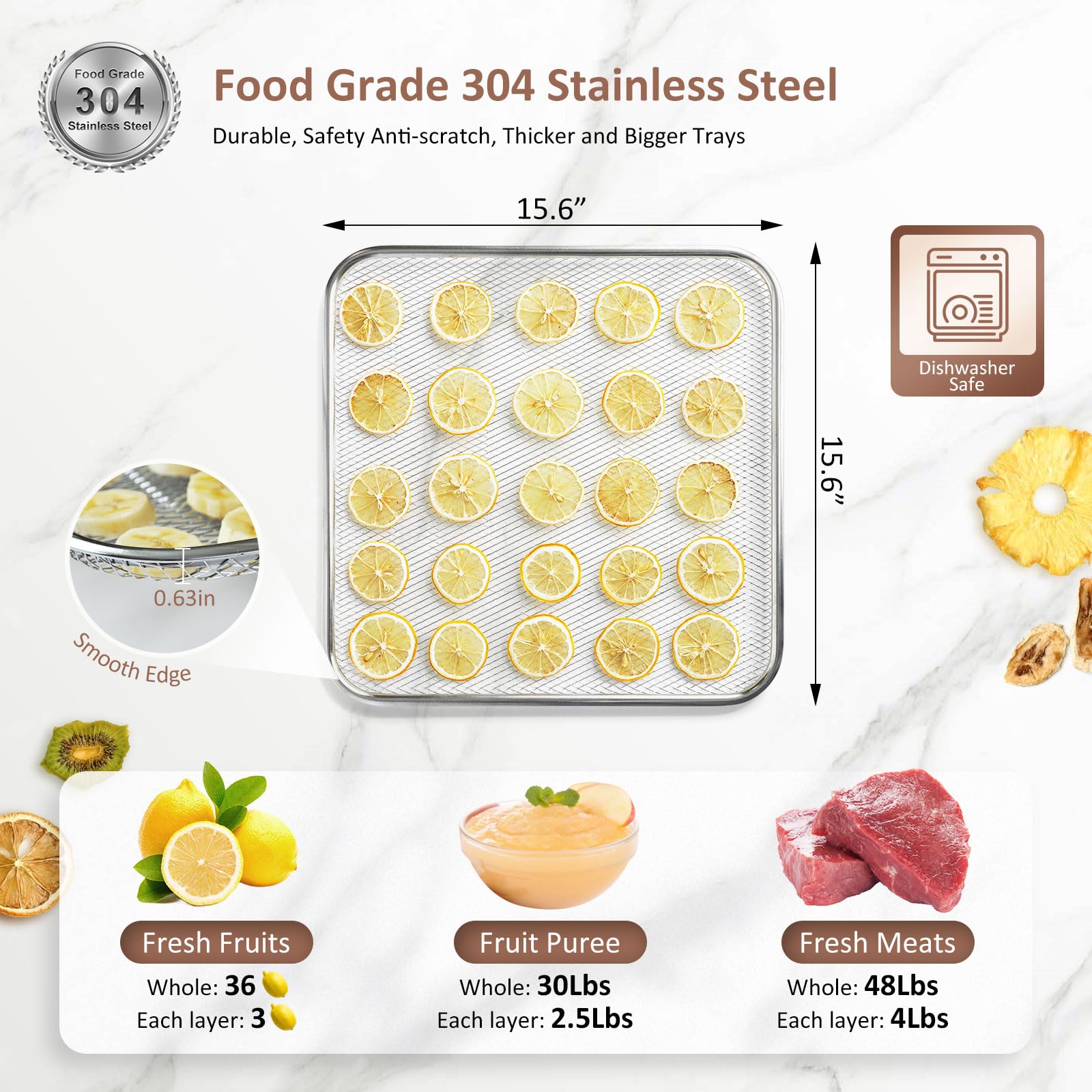 Ausegia Commercial - Deshidratador de alimentos de 12 bandejas grandes, área de uso de hasta 22.67 pies cuadrados, secadora de acero inoxidable completo de 1200 W, temperatura de hasta 180 °F, para