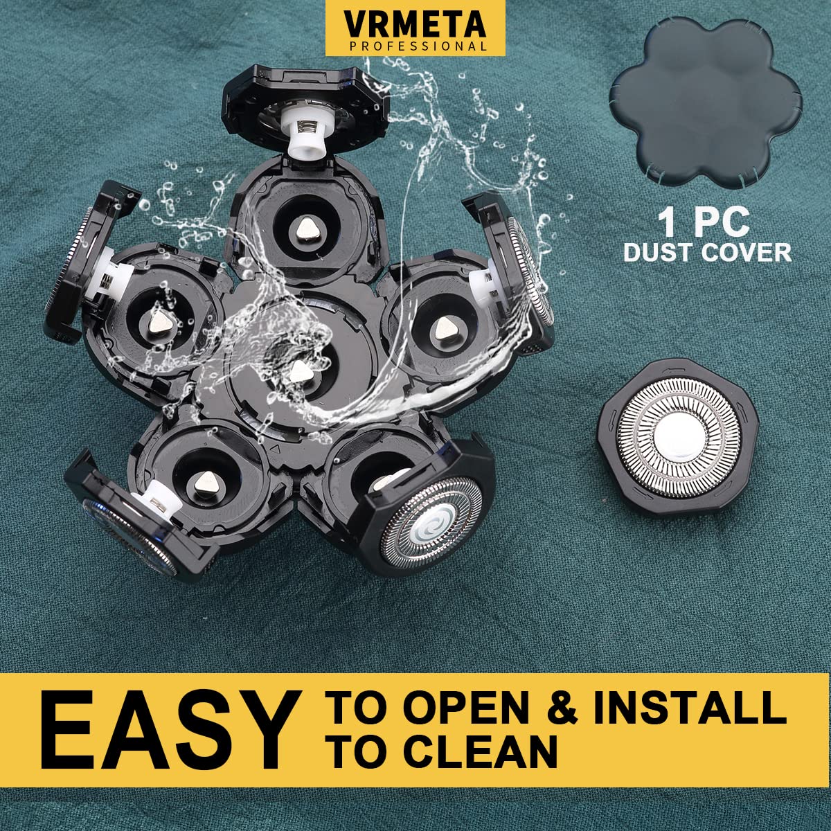 VRMETA - Cabezales de repuesto de acero inoxidable afilados, cuchillas de repuesto flexibles y alternativas para afeitadora eléctrica giratoria (6 cabezales (negro)