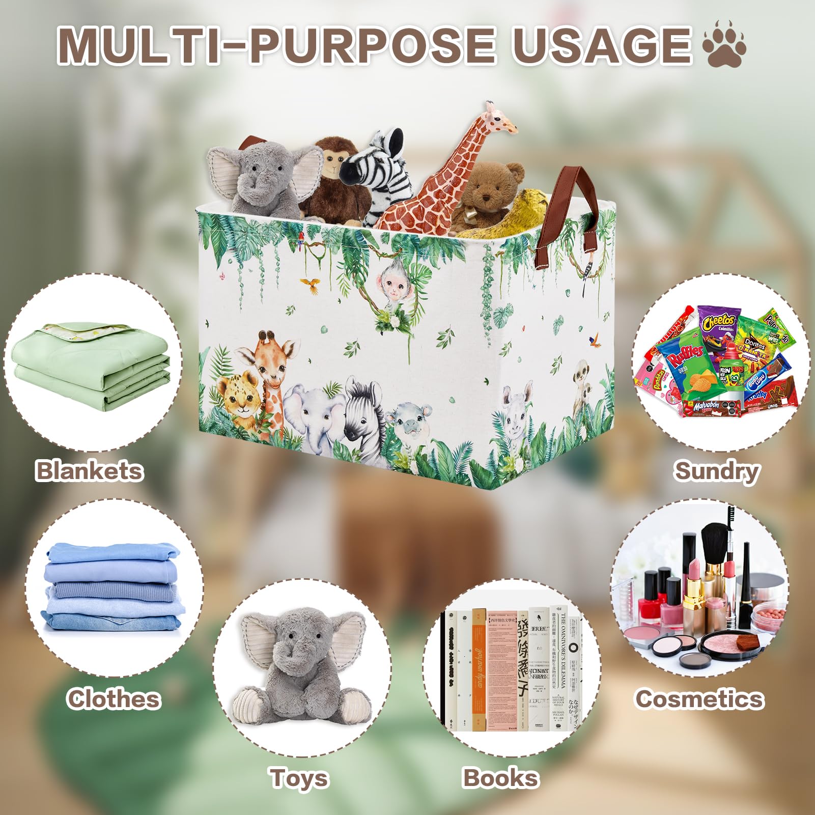 Cesta para decoración de guardería de la selva, cesta de regalo de animales del bosque, safari, jirafa, león, elefante, cesta de almacenamiento para niños, plegable, organizador de juguetes, cubeta