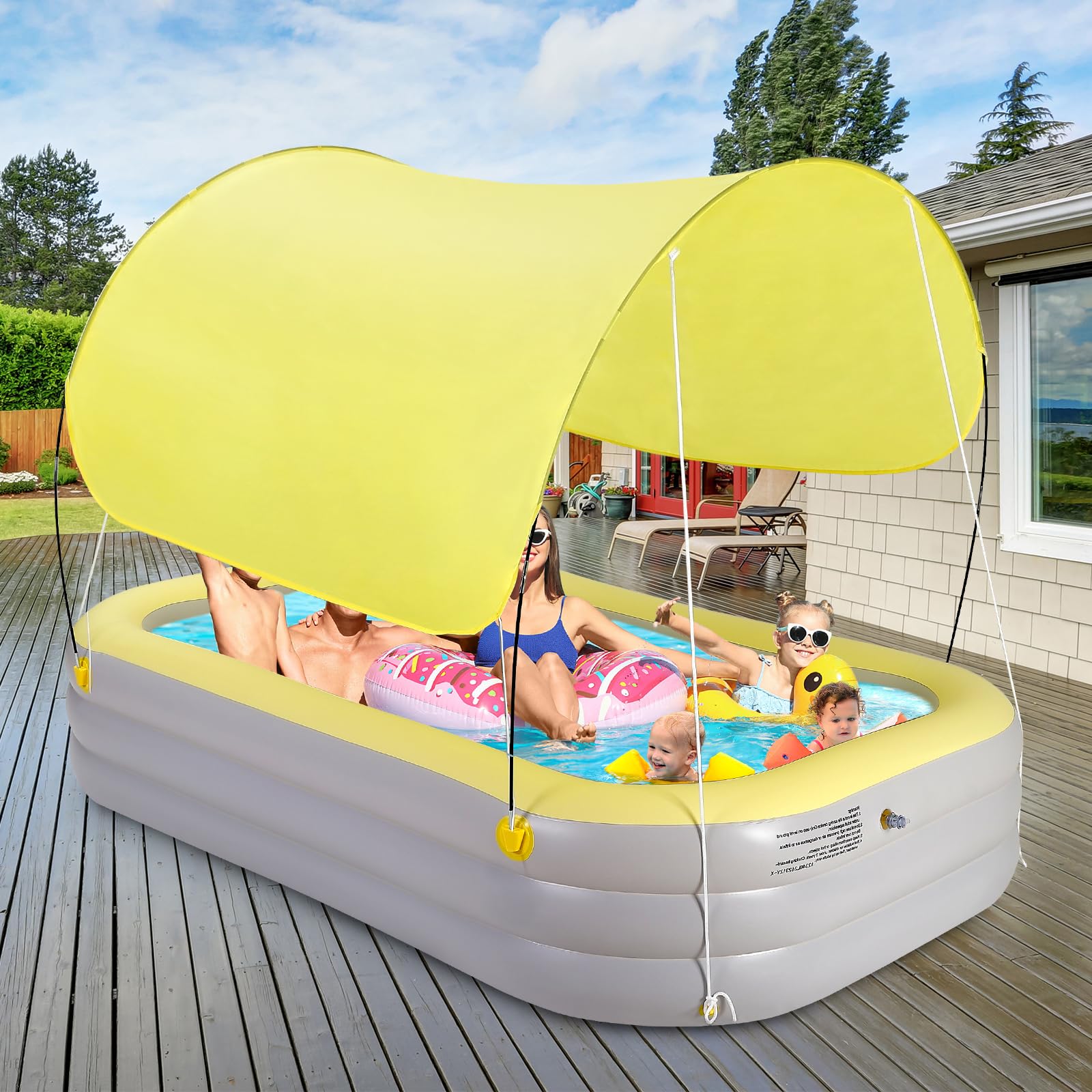 Alberca Inflable Piscina Familiar, Cubierta Inflable para Piscina, 260x160x60cm Piscina Hinchable 3 Niveles Rectangular, Alberca para Niños Adultos Grandes para Patio y Exterior, Exterior, Jardín