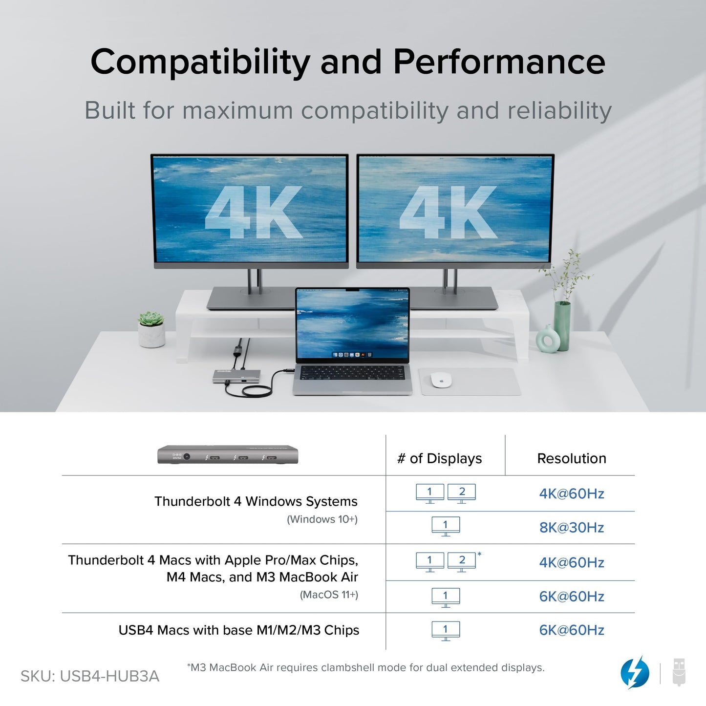 Concentrador USB4 Plugable Negro con Carga de 60 W para Pantalla única 8K o Doble 4K Compatible con Thunderbolt 4 Mac y Windows