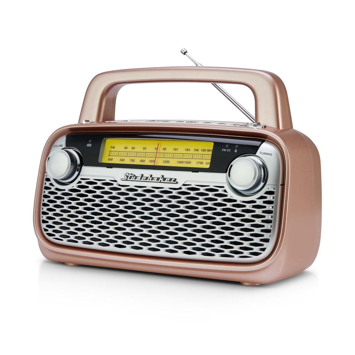 Altavoz Bluetooth Studebaker Oro Rosa con Radio AM/FM Portátil y Alta Potencia