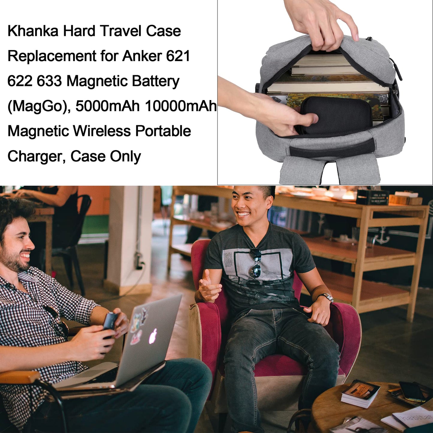 Carcasa Rígida Khanka Negro para Batería Magnética Anker 621/622/633 MagGo
