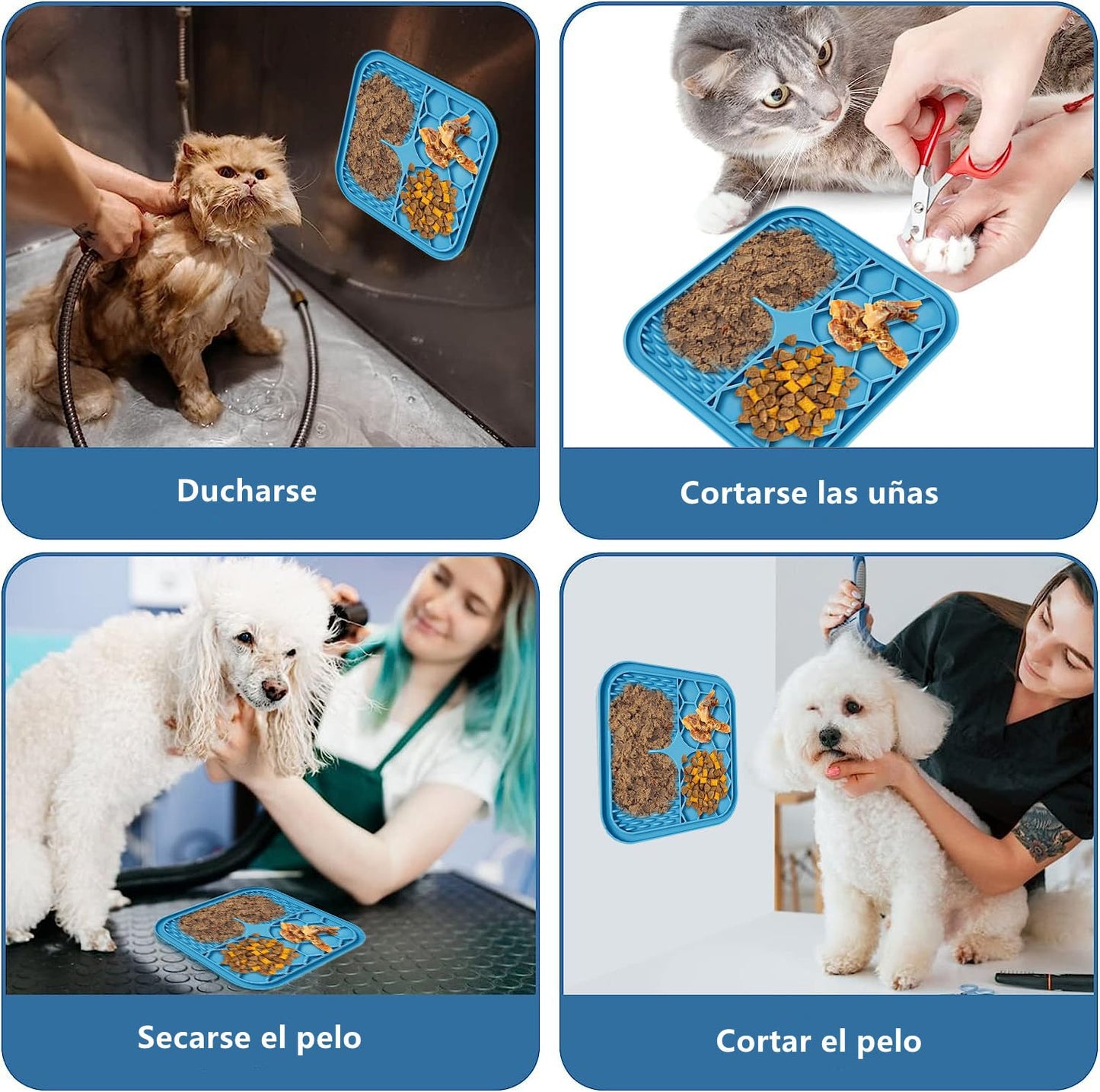 Almohadilla de Alimentación con Ventosas Antideslizantes para Perros y Gatos, Incluye Espátula de Silicona, Alivio de Ansiedad y Entrenamiento