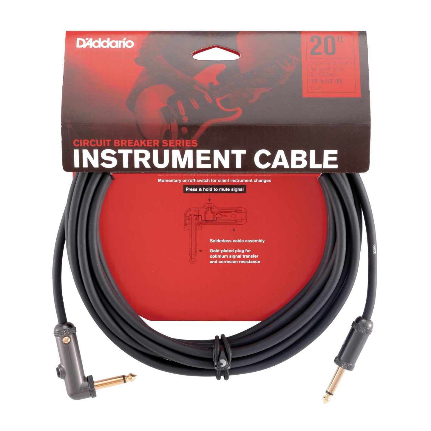 Cable de Instrumento Planet Waves Negro Right Angle 20 Feet