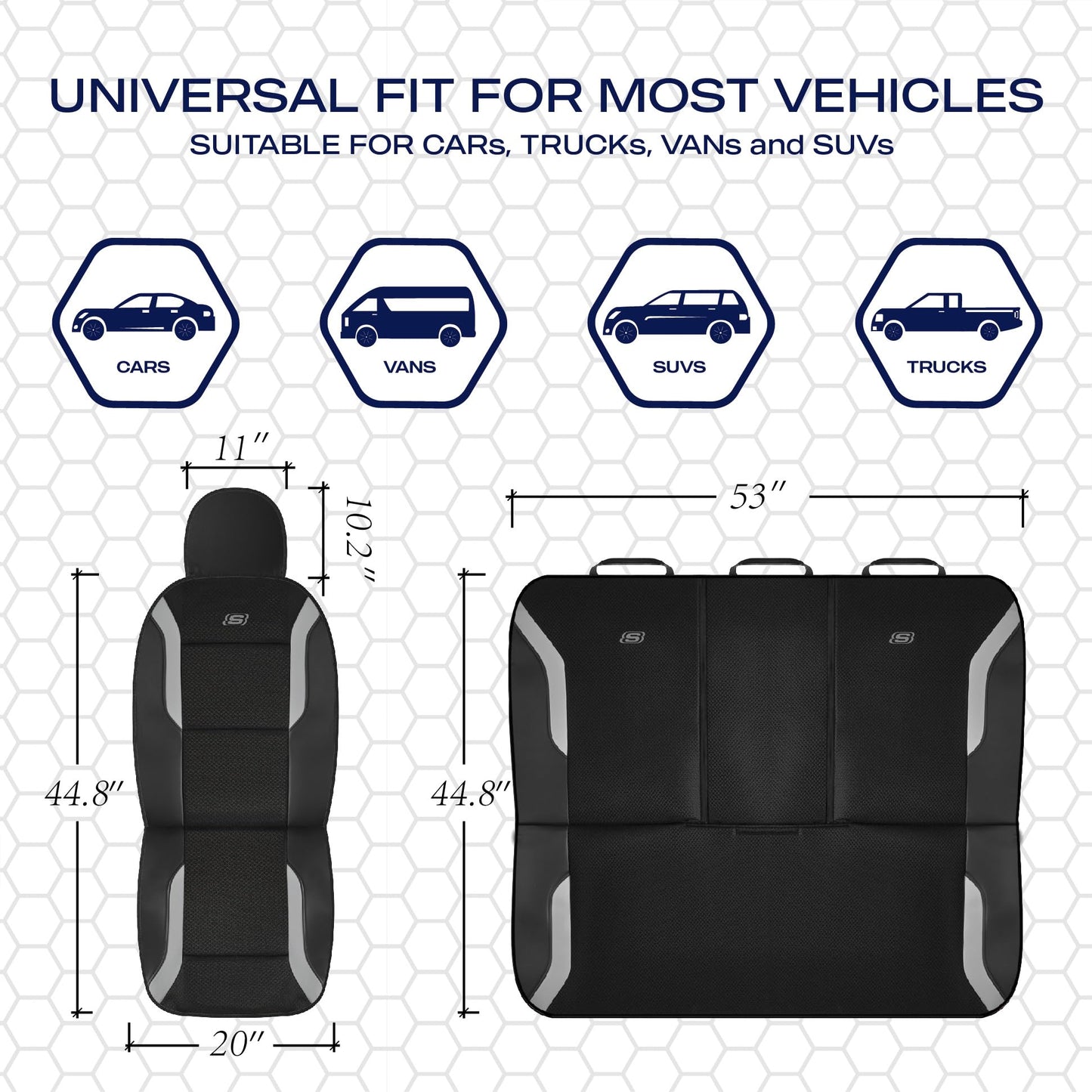 Skechers Memory Foam™ - Fundas gruesas de malla refrescante para asiento de vehículos, compatible con bolsas de aire, comodidad y protección para la mayoría de vehículos, juego completo color gris