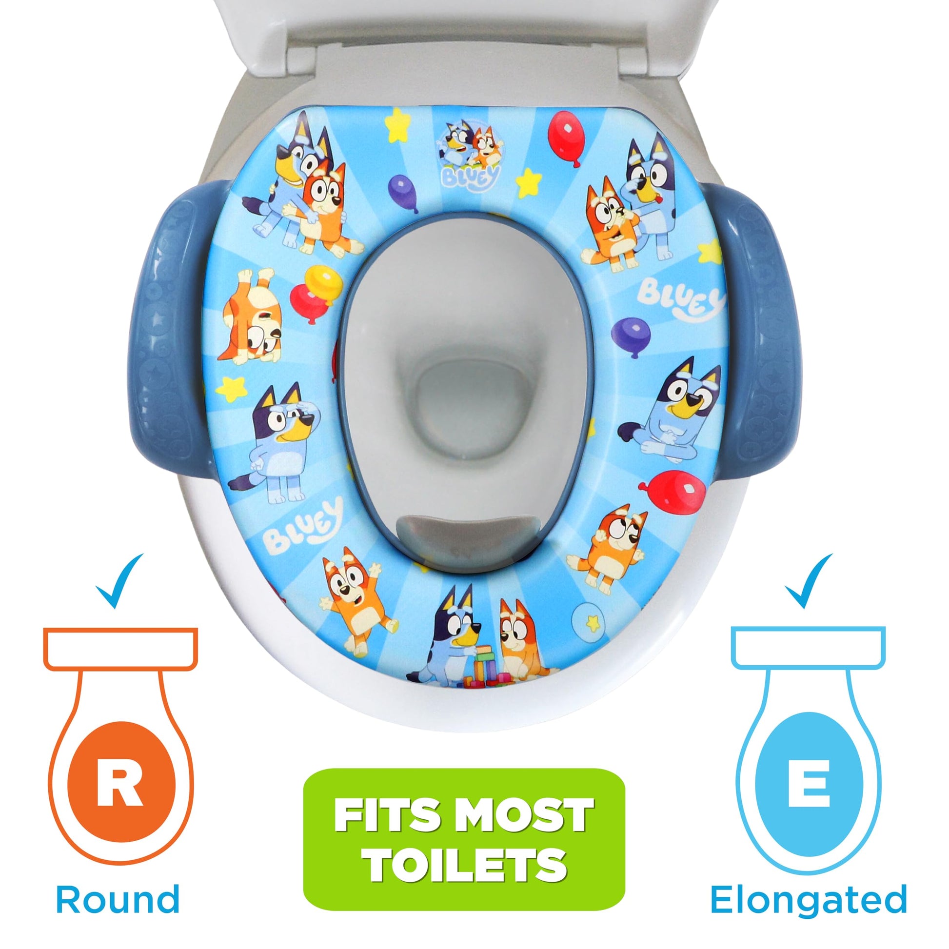 Bluey - Juego de entrenamiento para orinal, 2 piezas combinan un asiento suave para orinal y un taburete antideslizante, para niños pequeños y niños, entrenamiento para ir al baño con divertidos