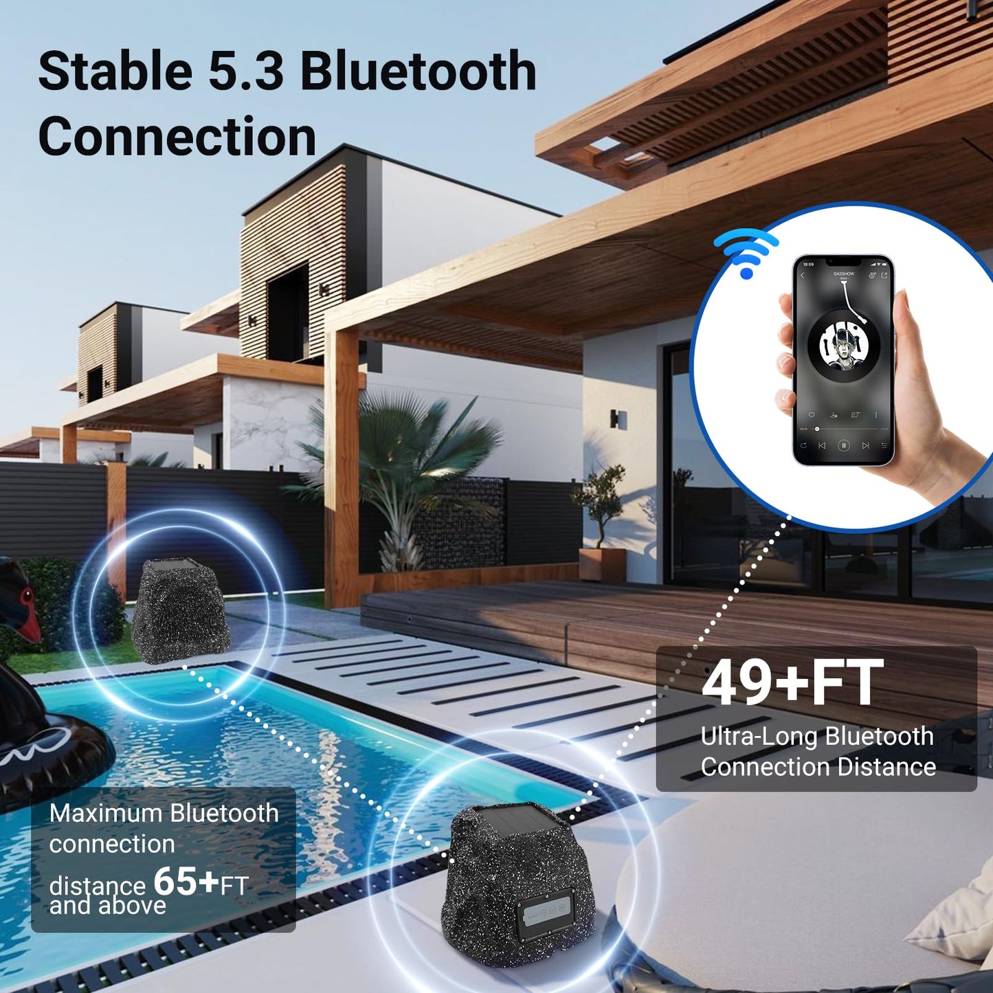 Herdio - Bocinas de roca Bluetooth de 8" para exteriores, resistentes al agua IPX7, inalámbricas, solares, potencia máxima de 240 vatios, conexión TWS, alimentadas con batería recargable para jardín