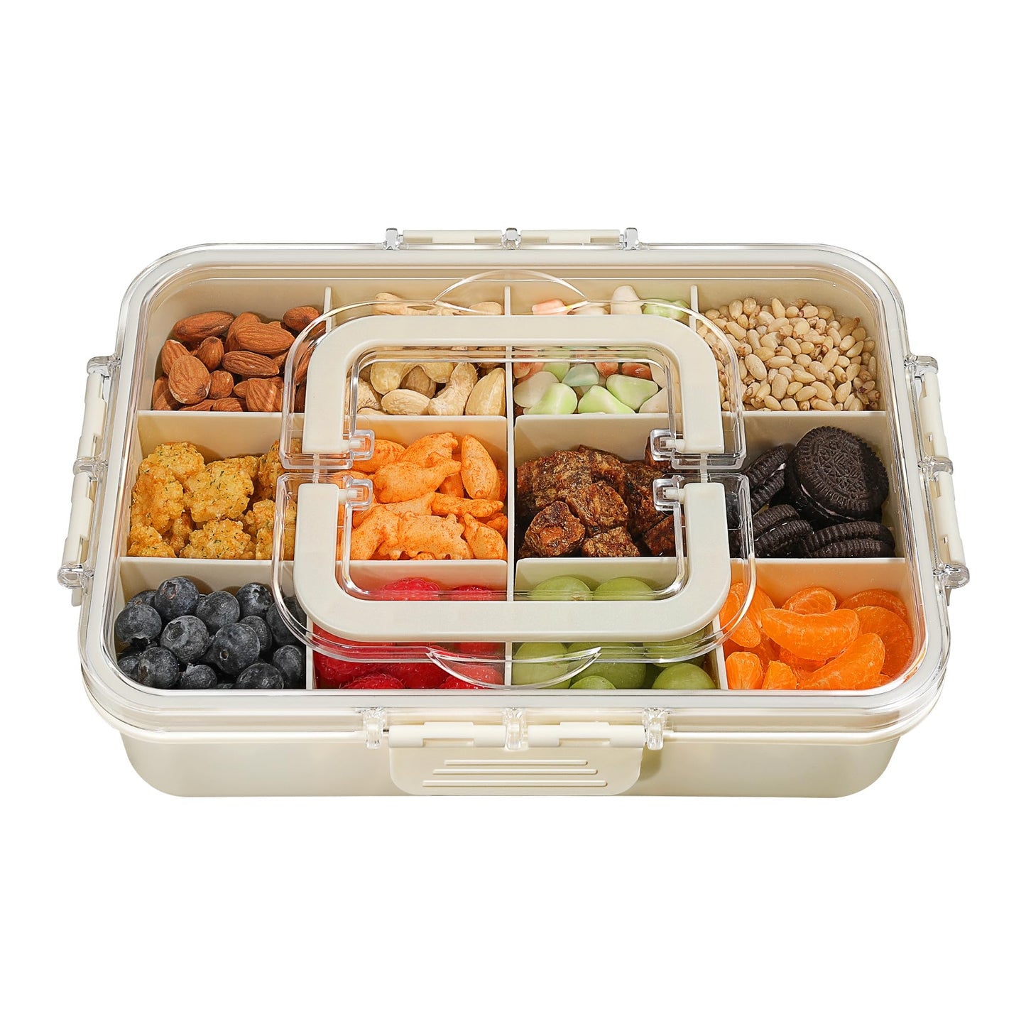 Xyptorix - Contenedor de caja de aperitivos para niños, 12 compartimentos ajustables con tapa y asa, apto para lavaplatos, sin BPA, almacenamiento portátil de alimentos para la escuela, viajes, parque