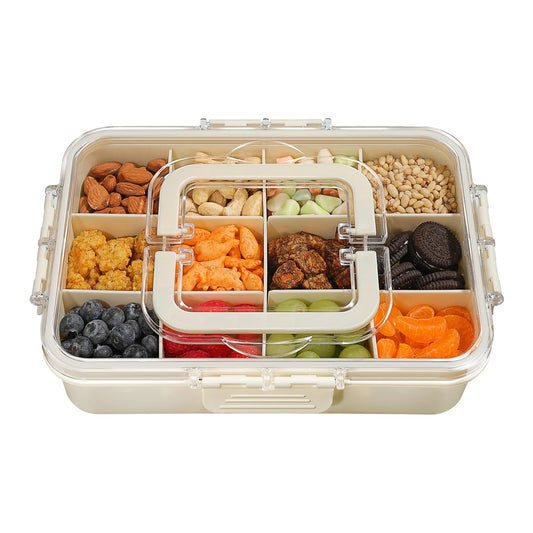 Xyptorix - Contenedor de caja de aperitivos para niños, 12 compartimentos ajustables con tapa y asa, apto para lavaplatos, sin BPA, almacenamiento portátil de alimentos para la escuela, viajes, parque