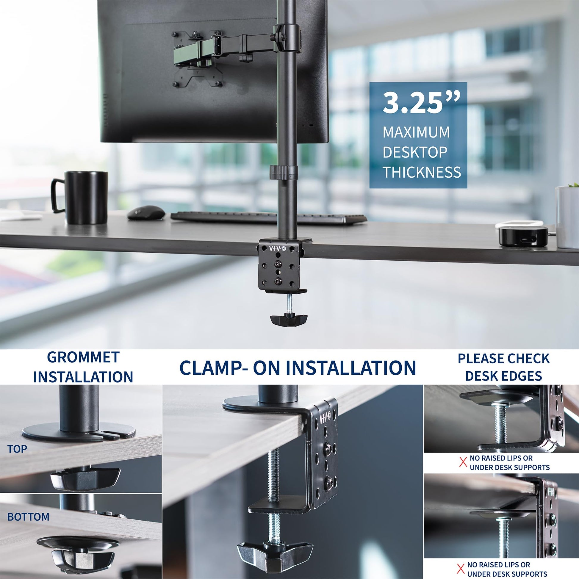 Soporte Brazo para Monitor VIVO Negro Ajustable para Pantallas de hasta 32 y 38 Pulgadas Ultrawide