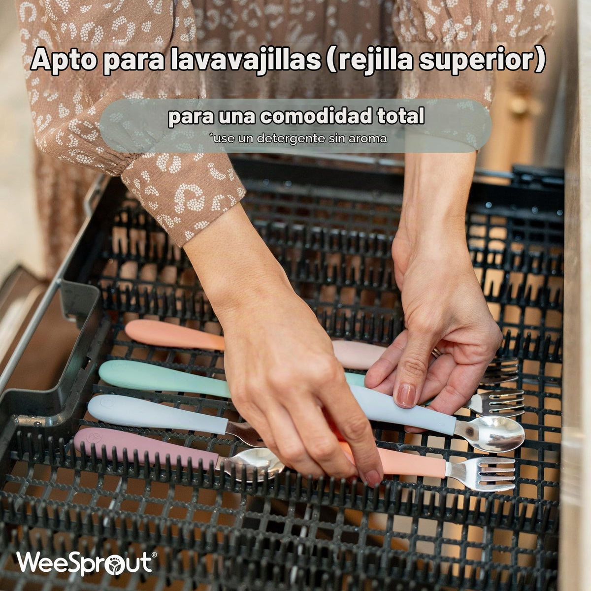 WeeSprout - Utensilios para niños pequeños, 3 tenedores y 3 cucharas, acero inoxidable 18/8 y silicona de grado alimenticio, asas gruesas de fácil agarre, longitud perfecta para nuevos