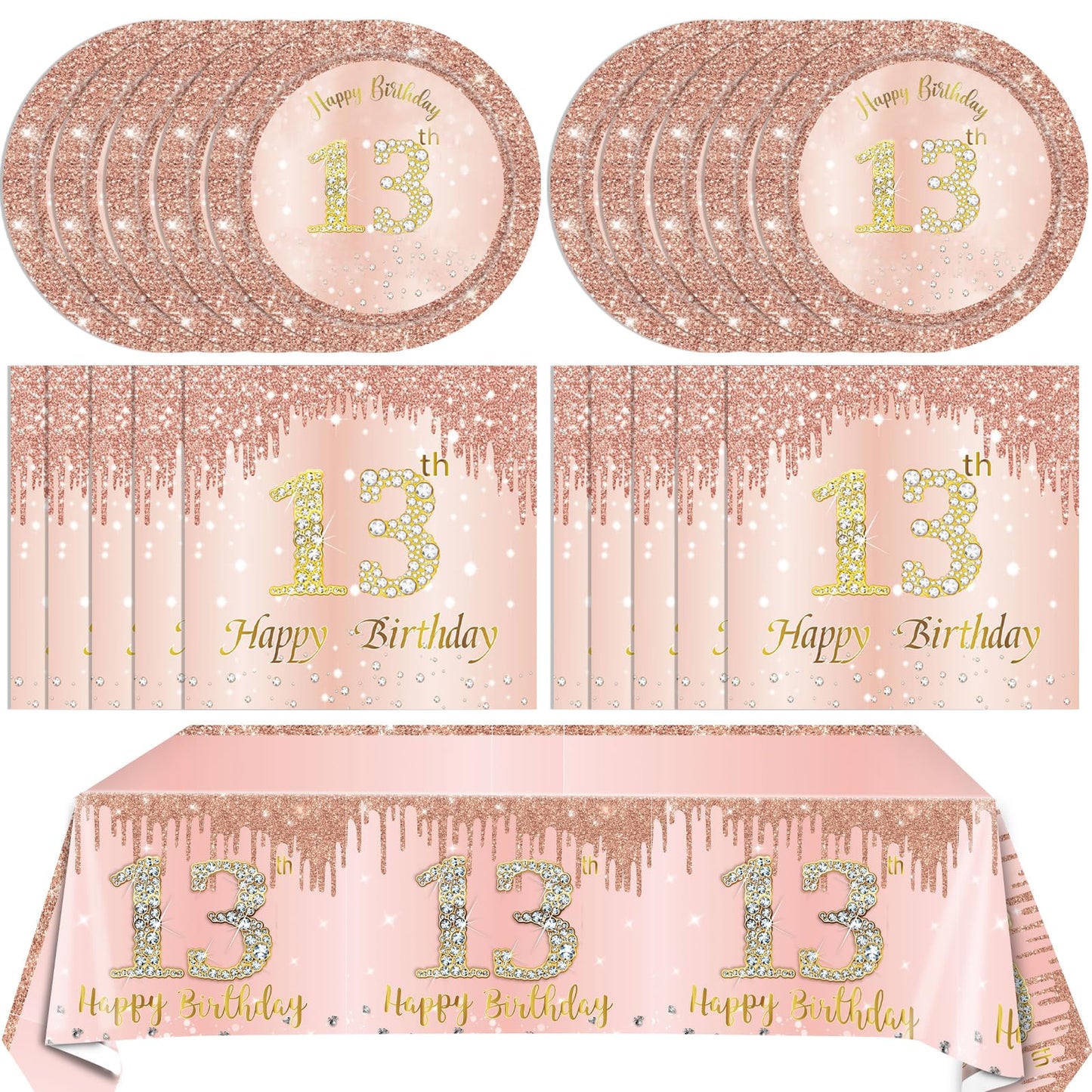 Decoraciones de Cumpleaños de Oro Rosa para Niñas de 13 Años