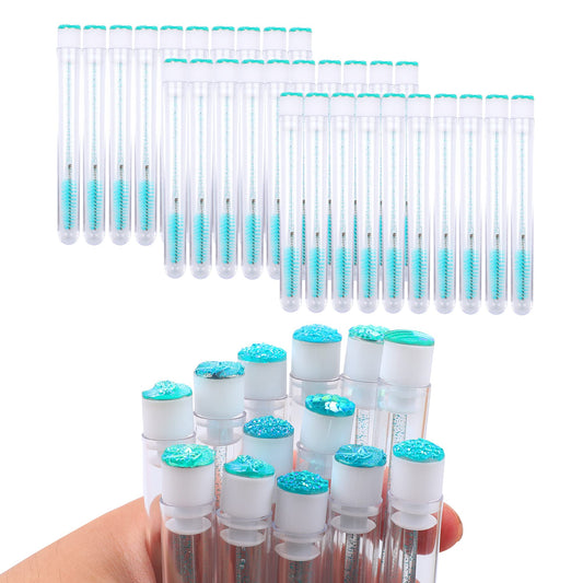 60 pinceles desechables para pestañas y pestañas con forma de diamante, para maquillaje, varita de máscara en tubo sanitario, suministros para pestañas (turquesa)