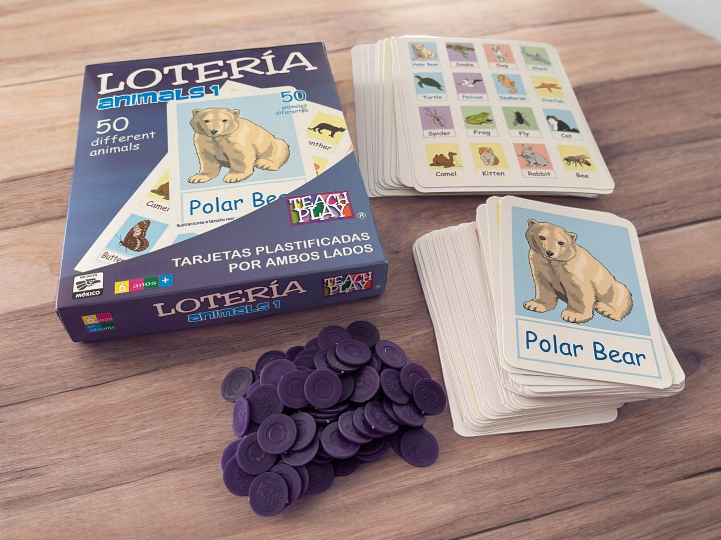Juego de Lotería Didáctica Teach Play en Inglés de Animales para Niños y Adolescentes