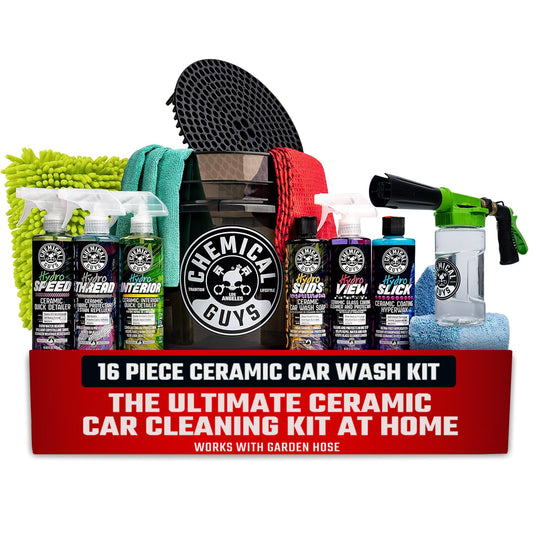 Chemical Guys HOL362 Kit de 16 piezas para el lavado y protección de coches de cerámica con pistola de espuma, cubo y (6) productos químicos de limpieza de 16 oz (Para manguera de jardín)