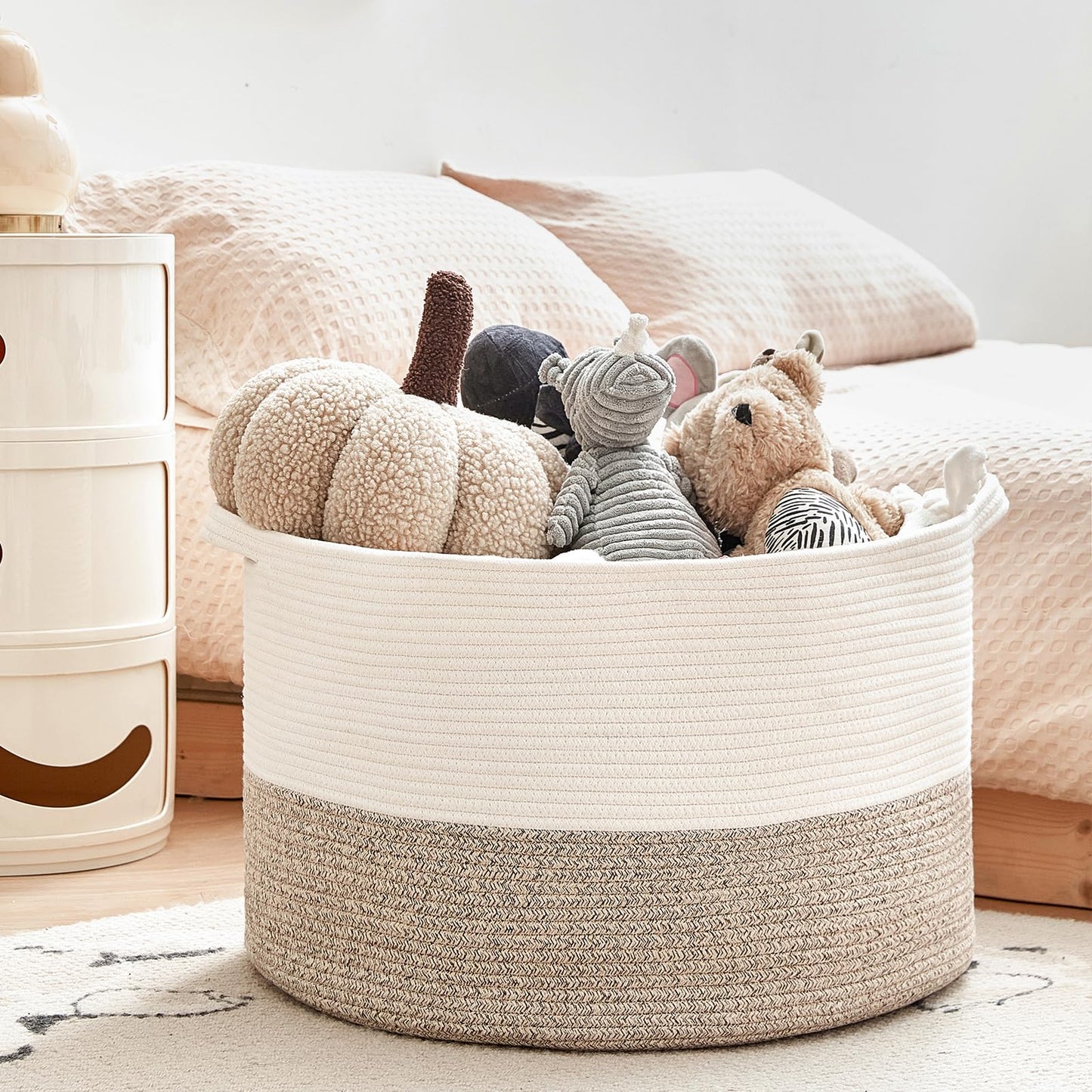 R RUNKA Cesta de cuerda de algodón extragrande de 22 x 14 pulgadas, cesta de juguetes para niños, cesta de manta para sala de estar, cestas tejidas para almacenamiento