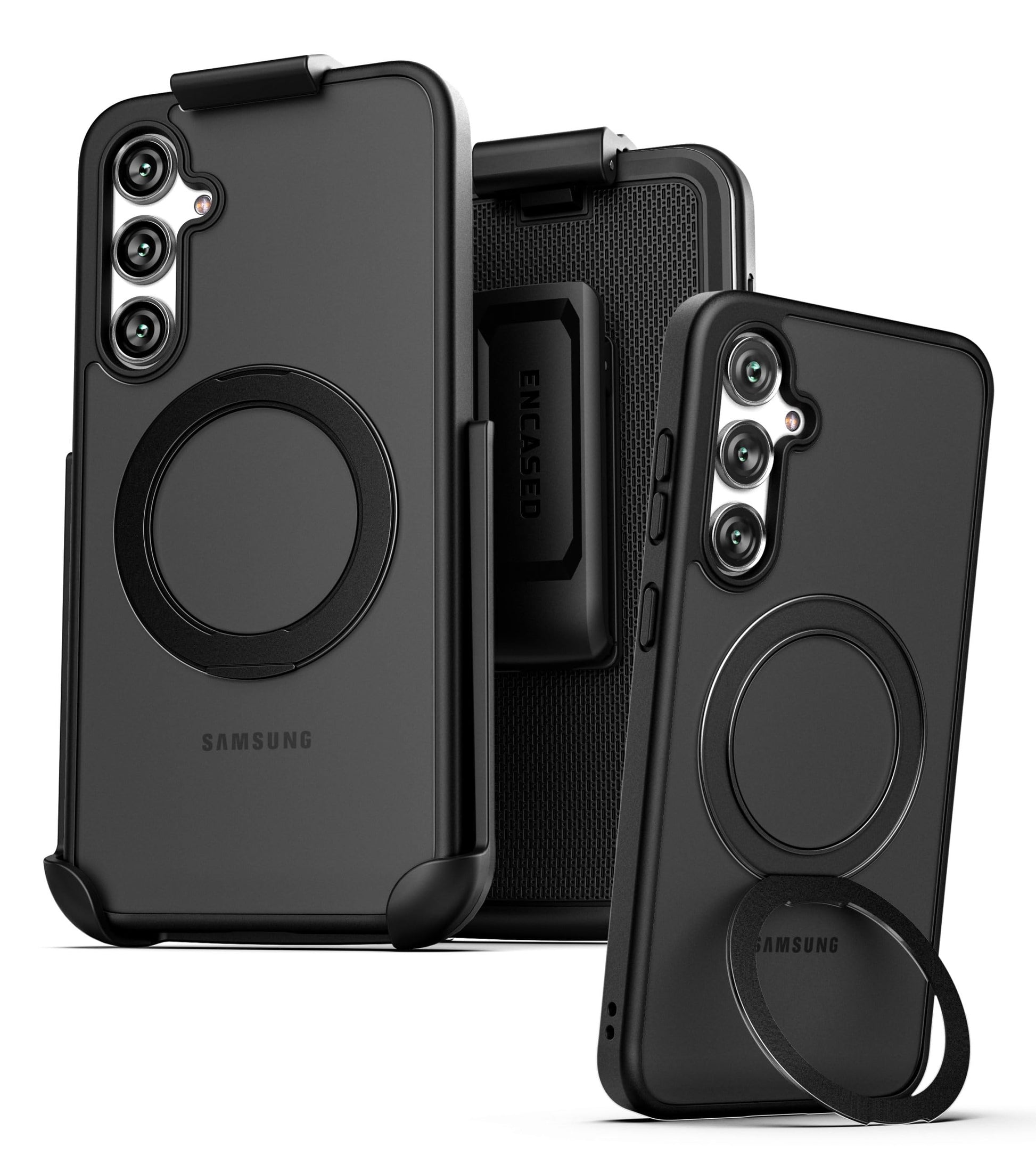 Funda para Cinturón Encased Samsung Galaxy S24 FE escarcha negro con Clip y Soporte Magnético Giratorio 360 Compatible MagSafe Versión 2024