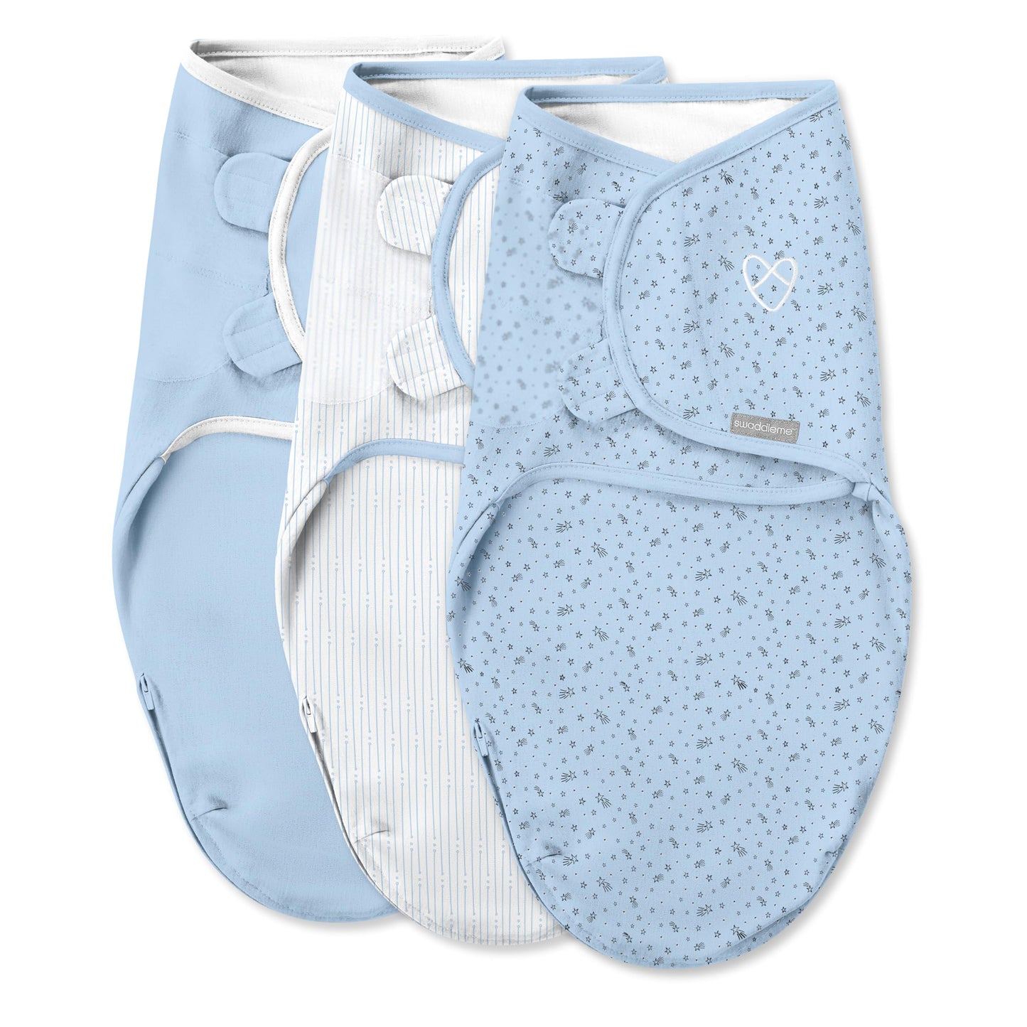 SwaddleMe - Swaddle fácil de Cambiar, tamaño pequeño/Mediano, 0-3 Meses, Paquete de 3 (Estrellas fugaz)