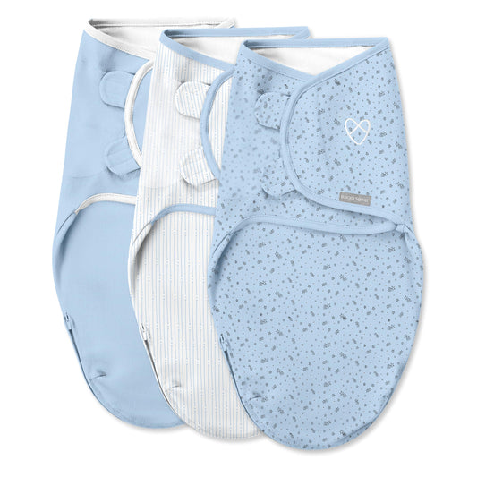 SwaddleMe - Swaddle fácil de Cambiar, tamaño pequeño/Mediano, 0-3 Meses, Paquete de 3 (Estrellas fugaz)