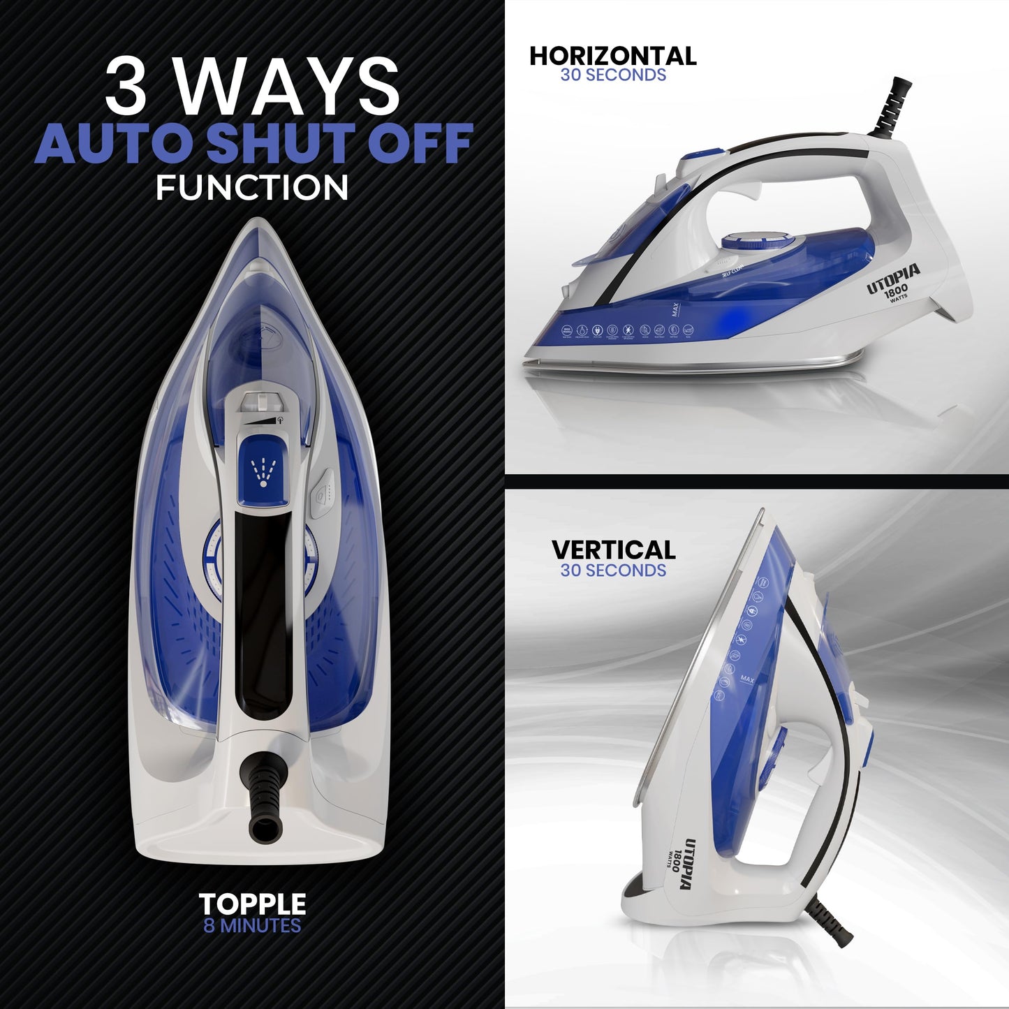 Plancha de Vapor Utopia Home Blanca con Suela Antiadherente y Termostato Ajustable