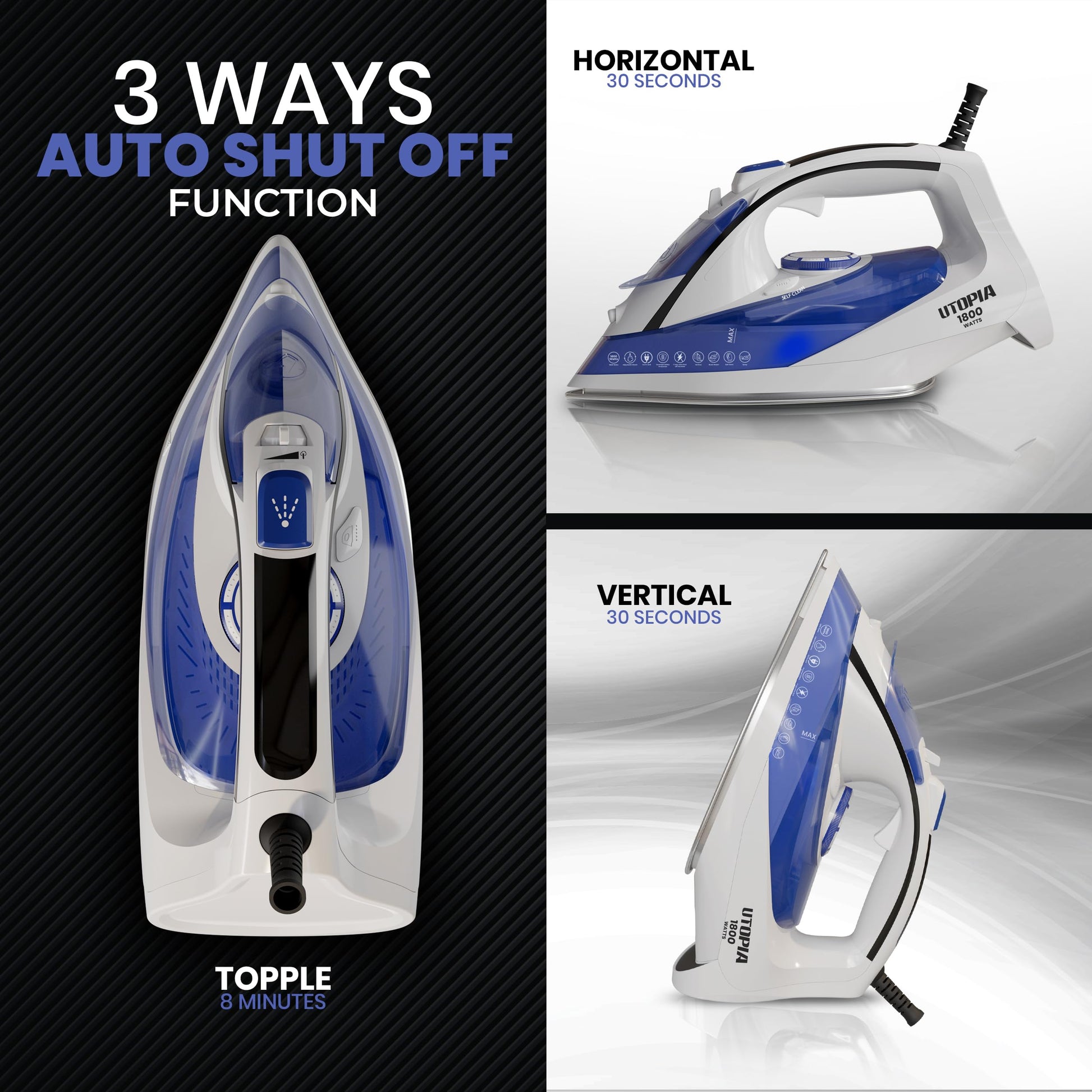 Plancha de Vapor Utopia Home Blanca con Suela Antiadherente y Termostato Ajustable