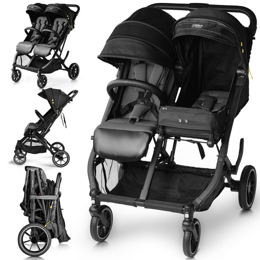 BabyCruiser - carriola doble para recién nacidos y niños pequeños, ruedas giratorias, plegado con una mano, tamaño compacto, ligero y doble carriola desde el nacimiento hasta 40 libras por asiento