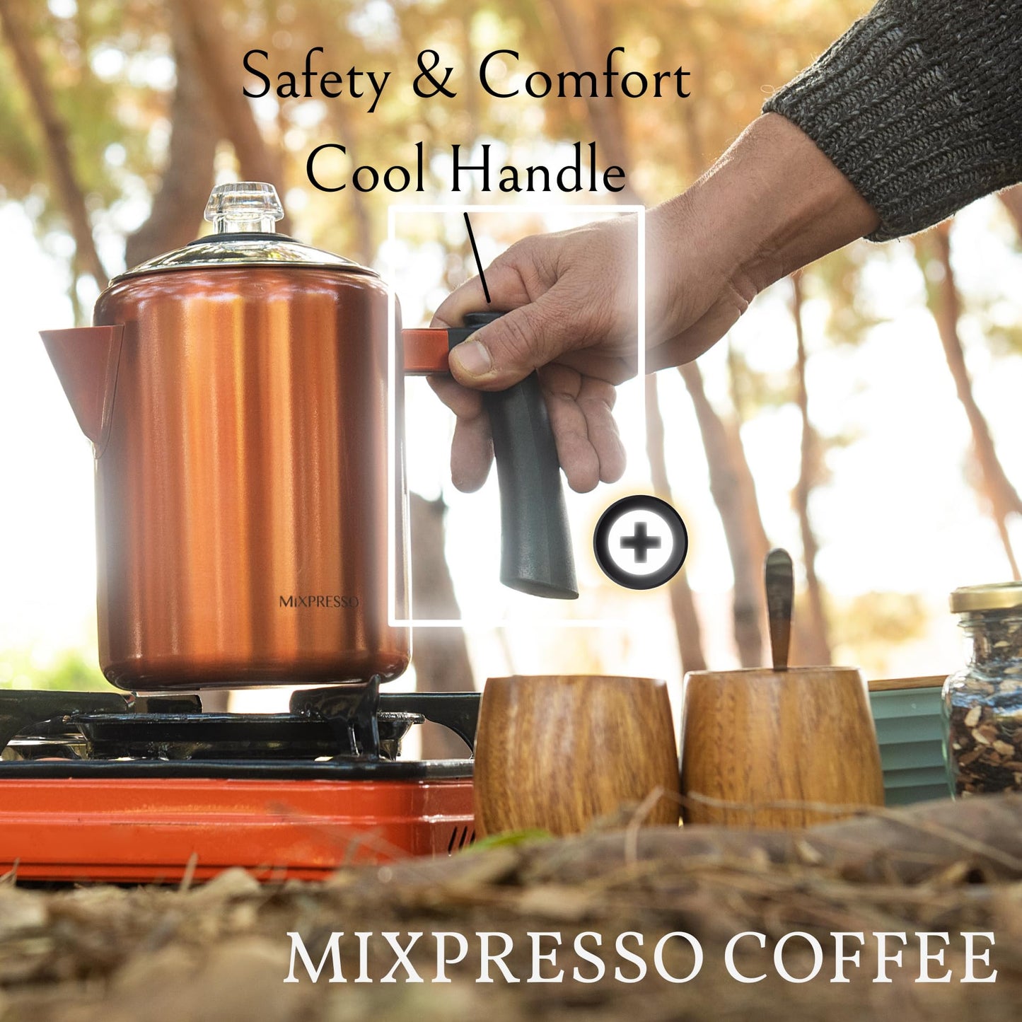 Estufa de Café Mixpresso Acero Inoxidable Cobre Mango de Tacto Frío 30 Onzas