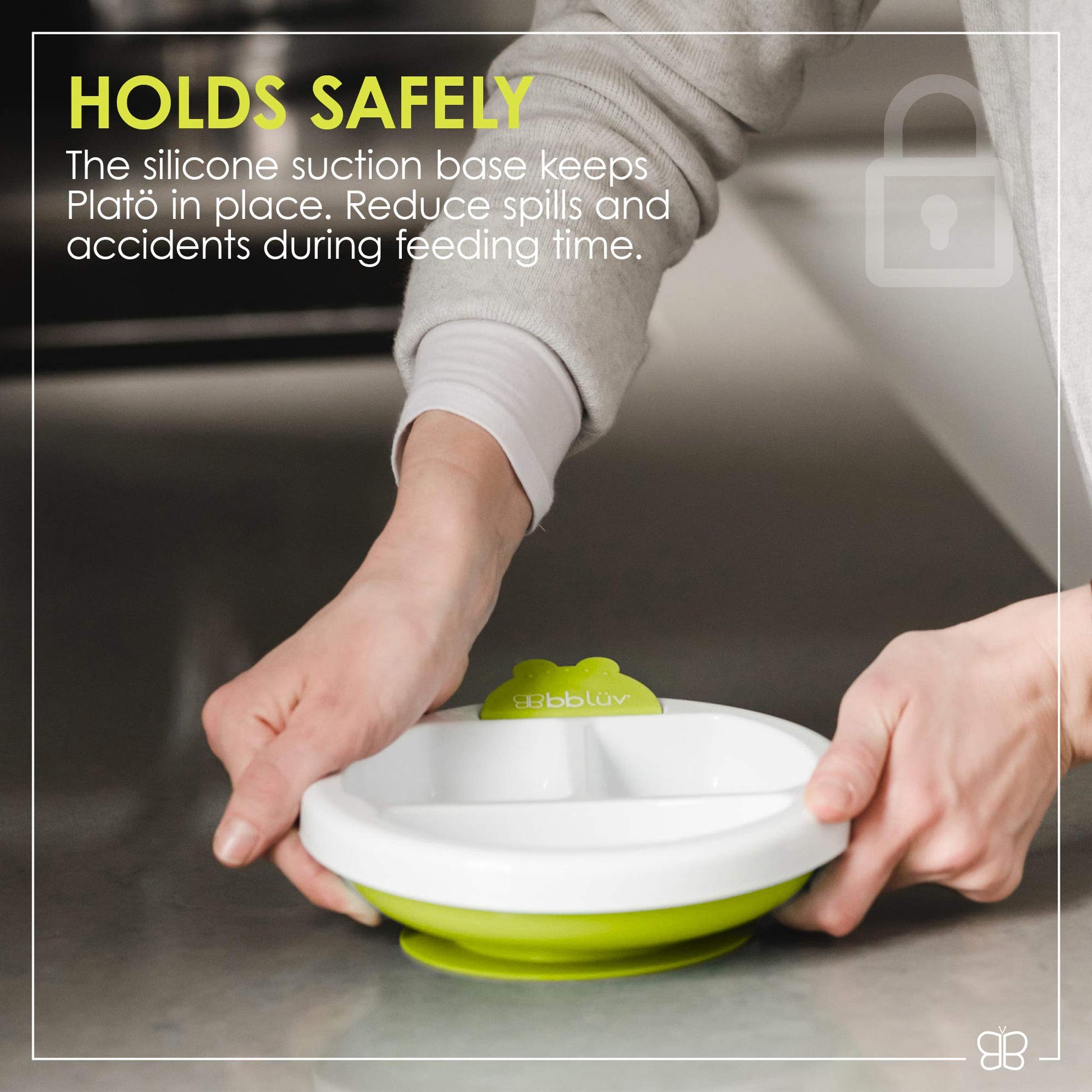Bblüv Platö - Plato de alimentación calentadora con 3 compartimentos con base de succión para bebé a niño (color), sin BPA ni ftalatos, lima